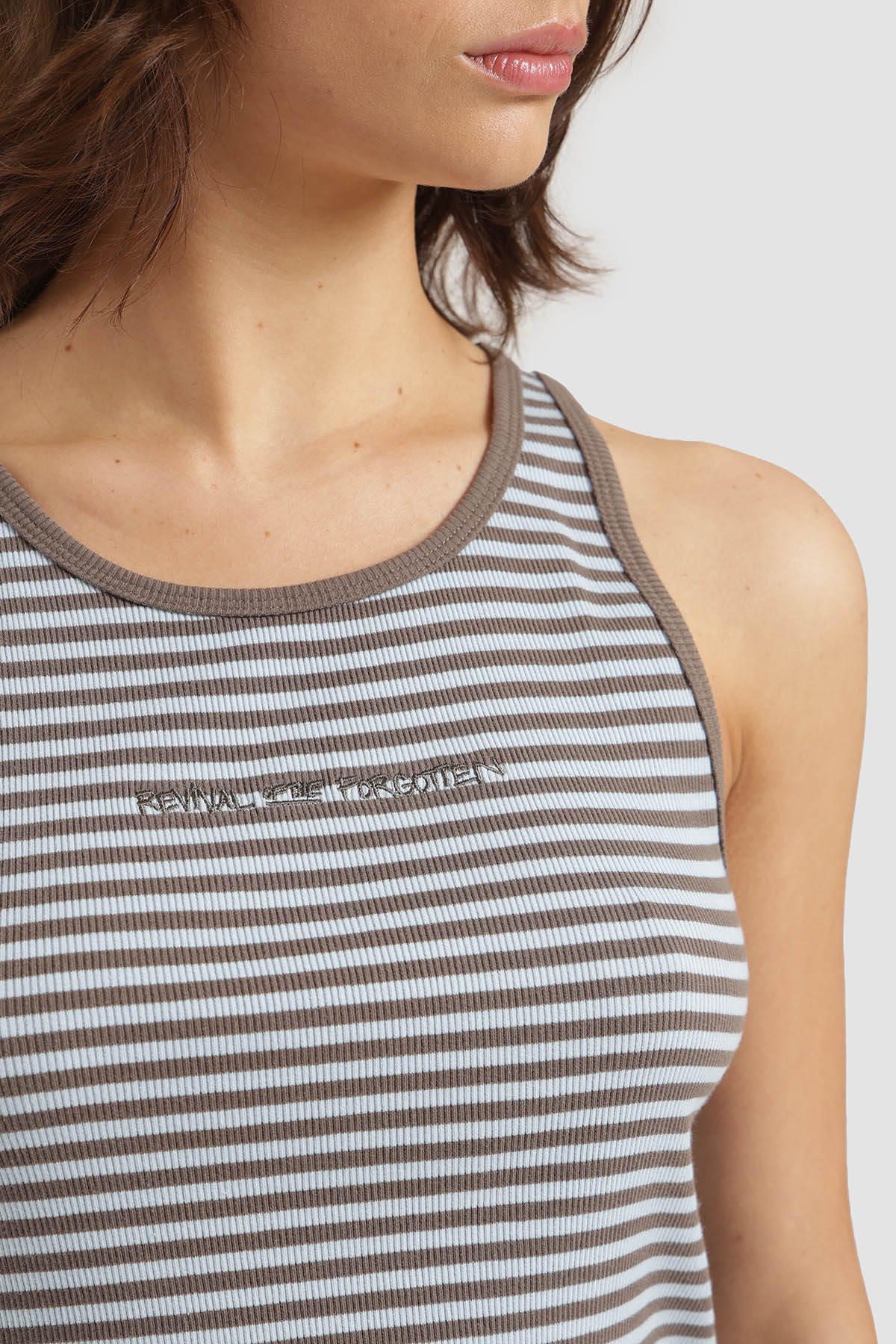 Polera Sin Mangas Rayas Mujer - Blanco Azul