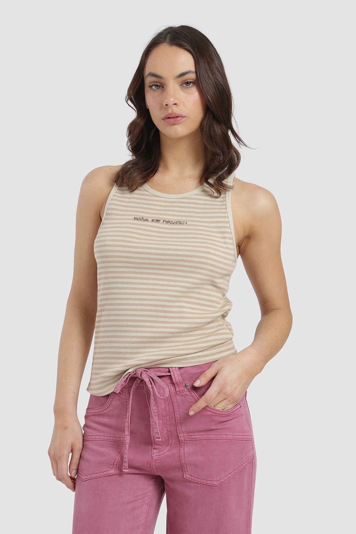 Polera Sin Mangas Rayas Mujer - Crudo