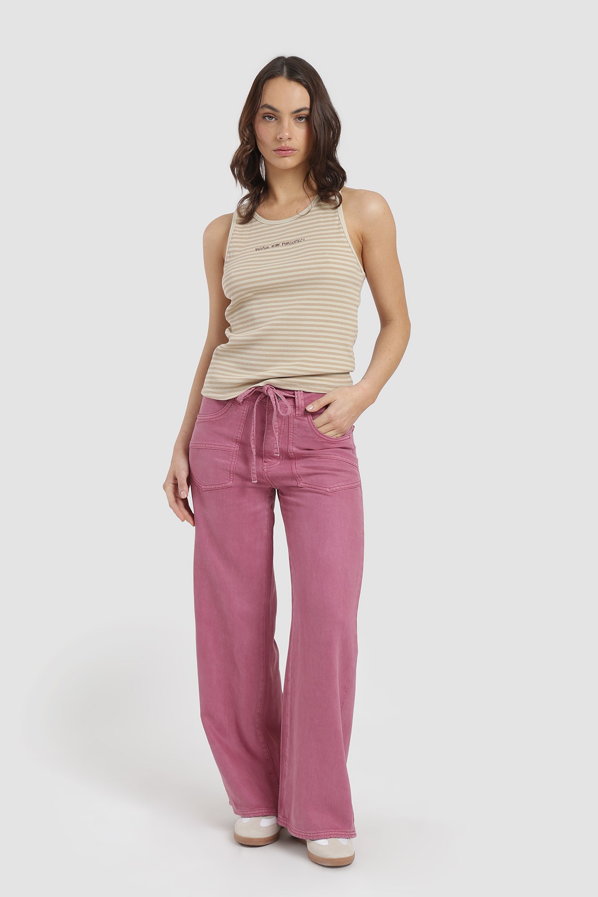 Polera Sin Mangas Rayas Mujer - Crudo