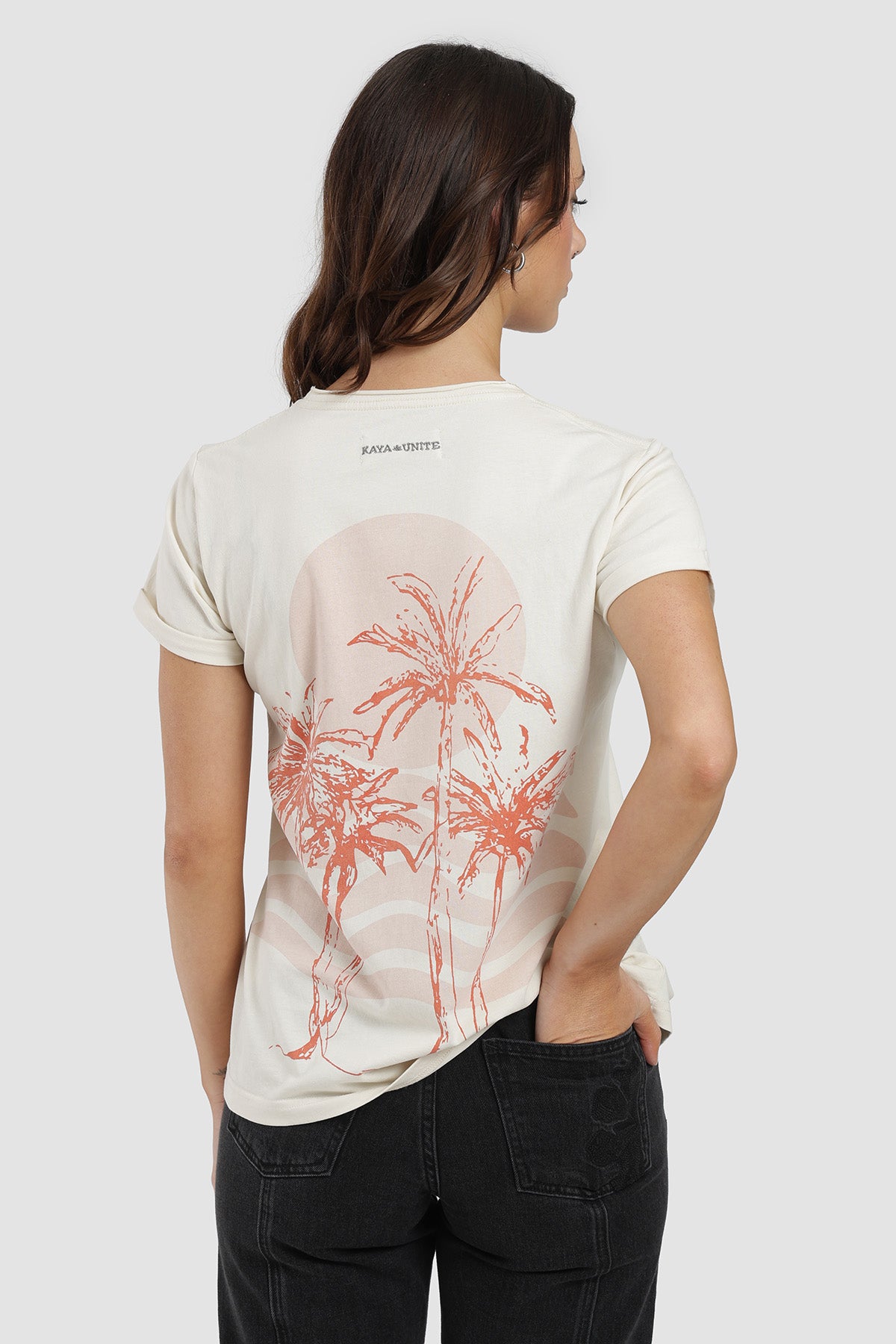 Polera Diseño Palmas Algodón Mujer - Crudo