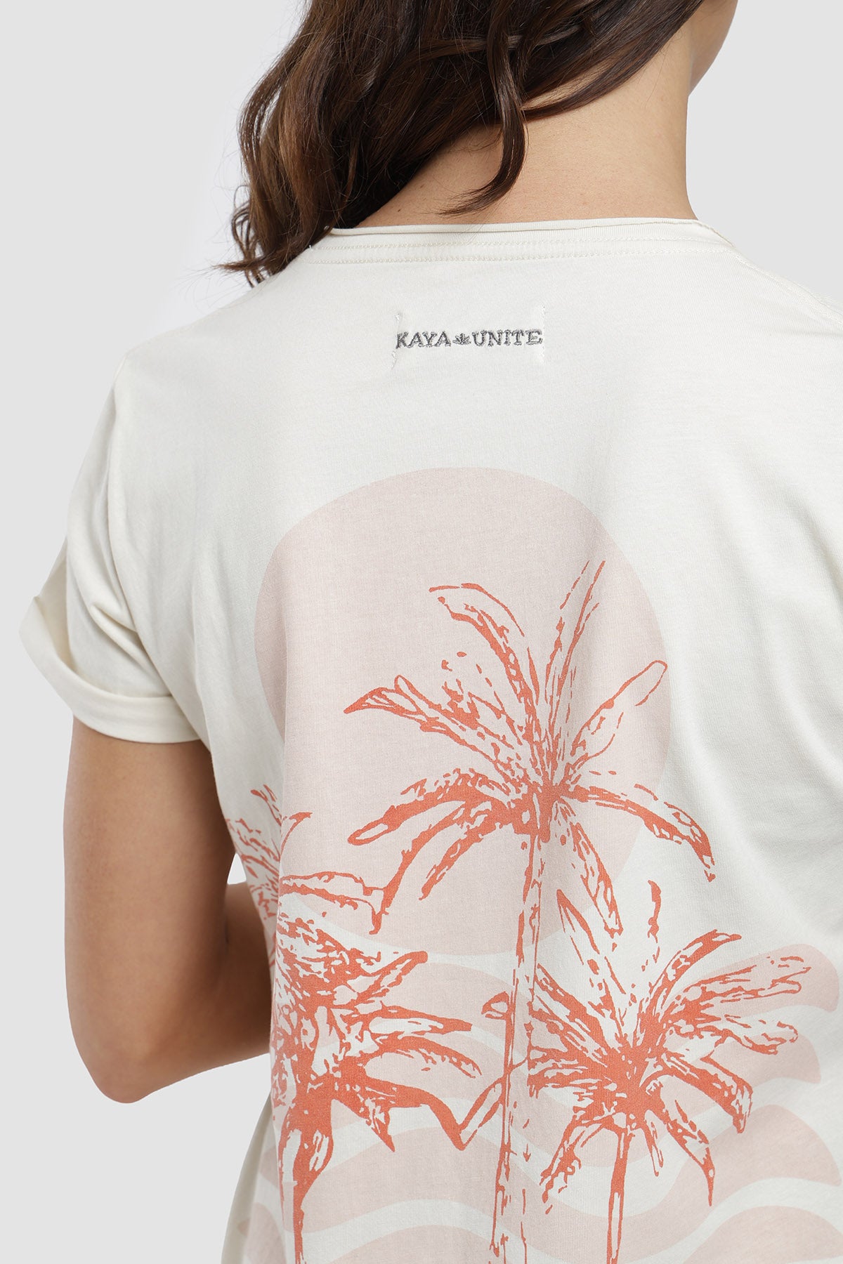 Polera Diseño Palmas Algodón Mujer - Crudo