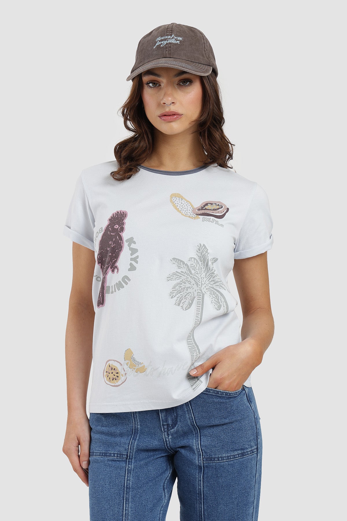 Polera Diseño Maracuyá Algodón Mujer - Blanco Azul