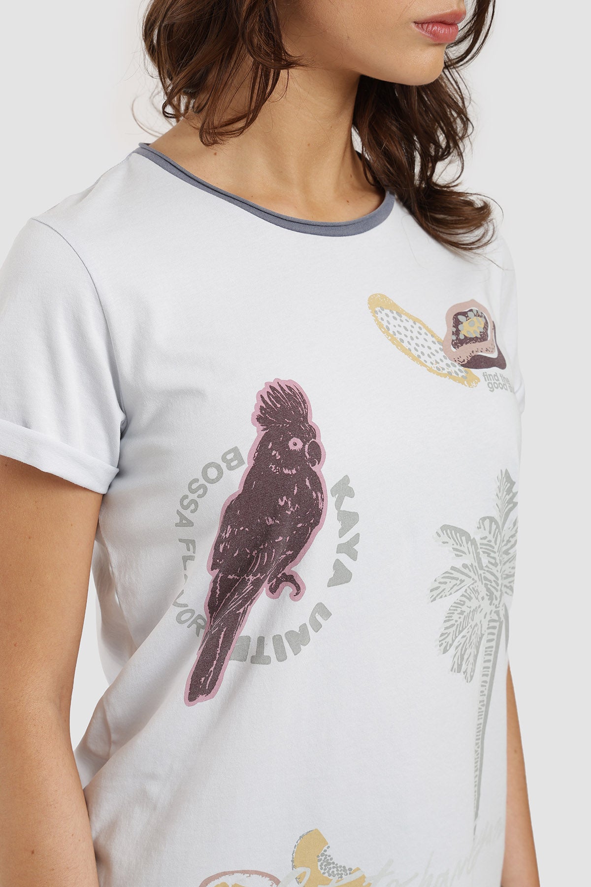 Polera Diseño Maracuyá Algodón Mujer - Blanco Azul