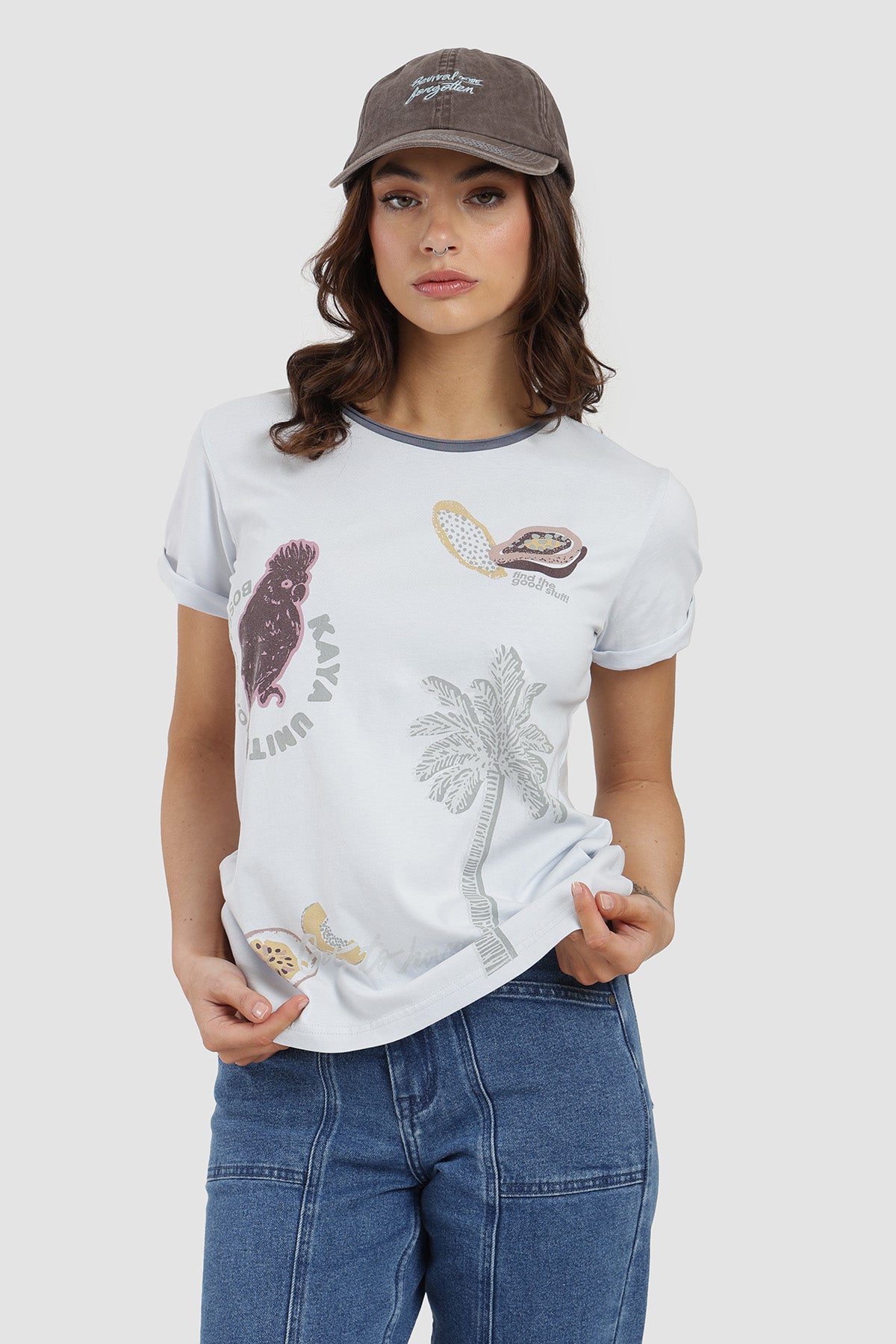 Polera Diseño Maracuyá Algodón Mujer - Blanco Azul