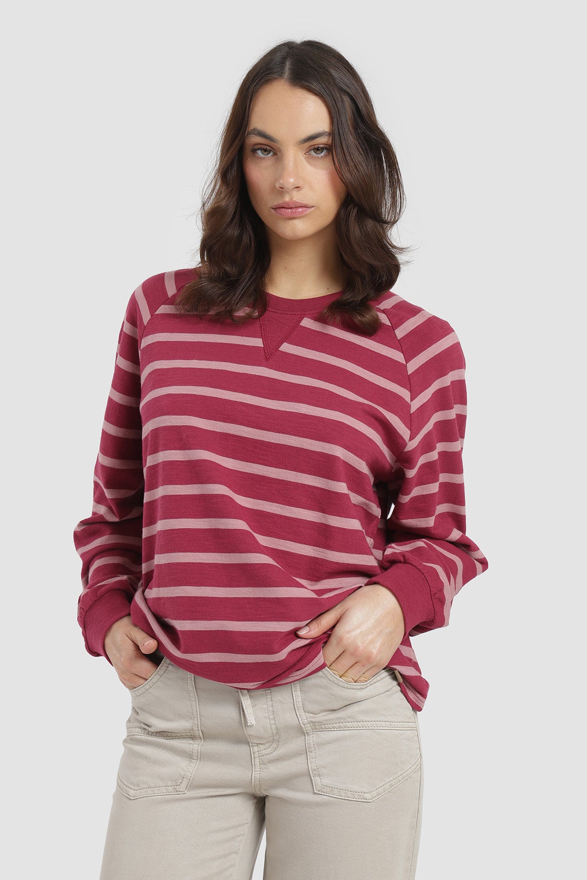 Polera Manga Larga Rayas Mujer - Berry