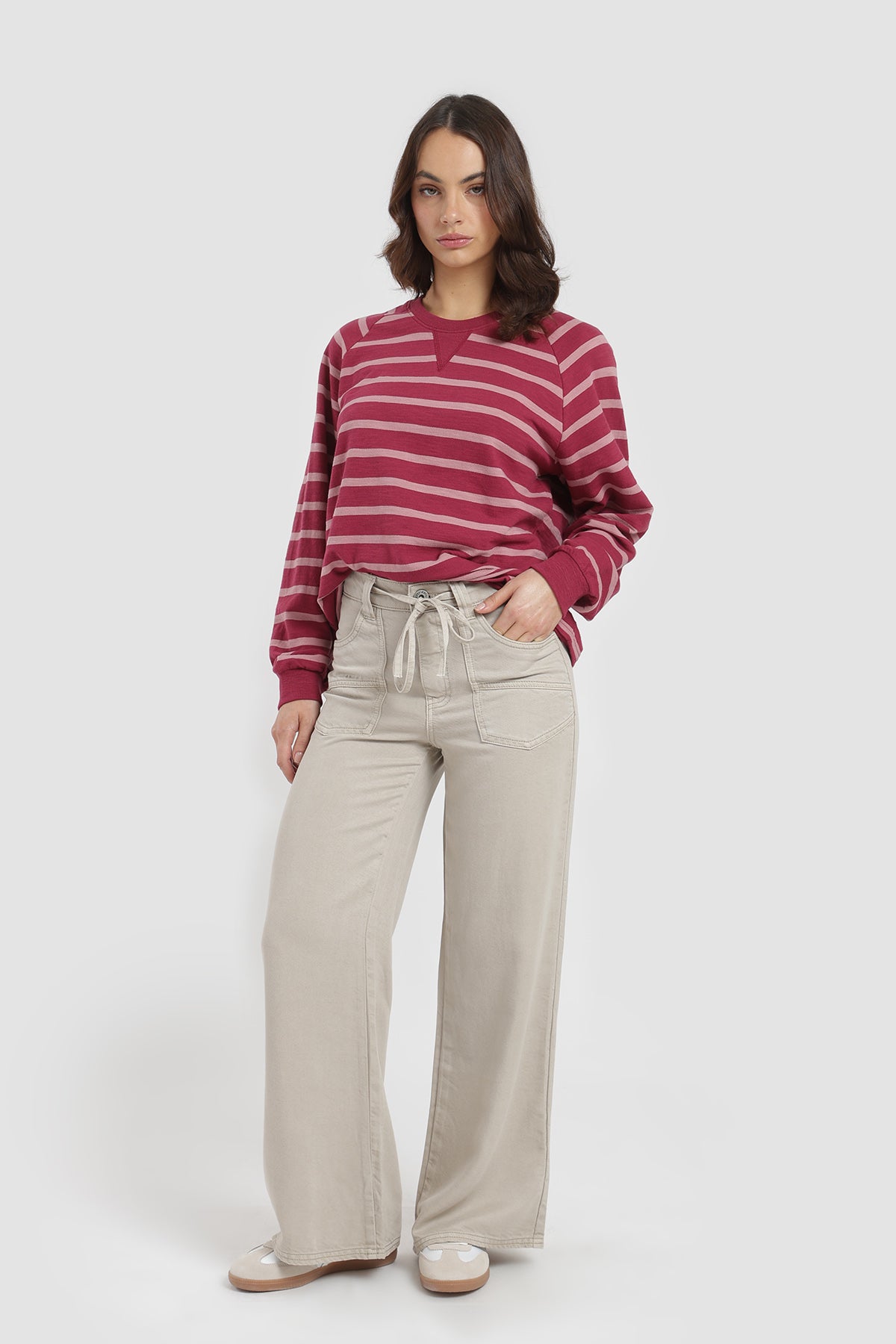 Polera Manga Larga Rayas Mujer - Berry