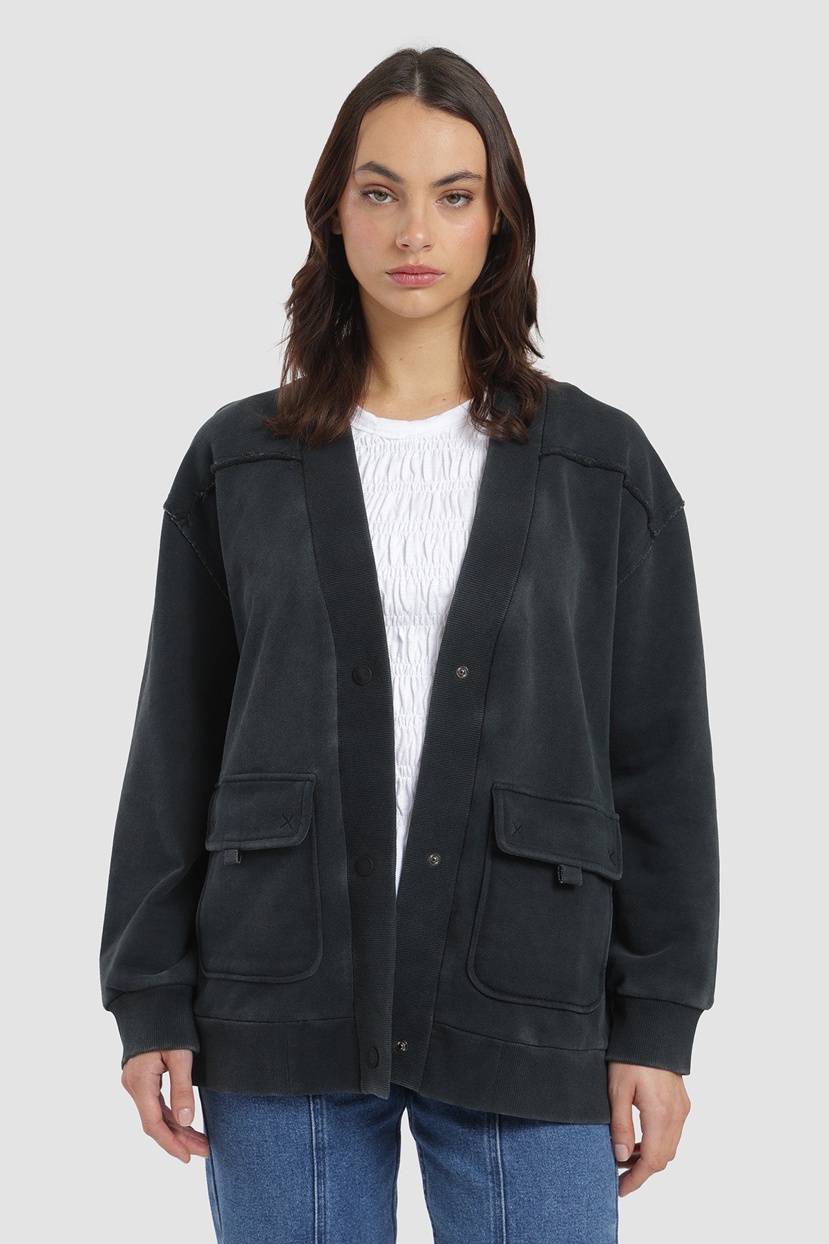 Polerón Cardigan Snaps Mujer - Negro