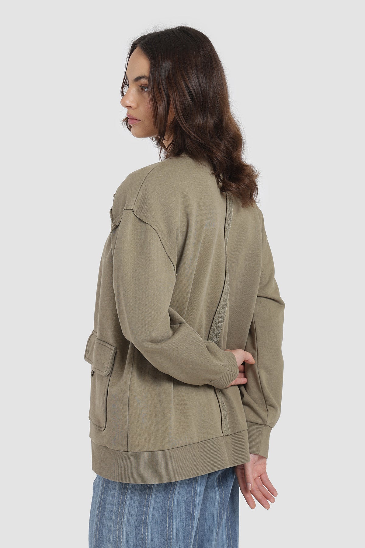 Polerón Cardigan Snaps Mujer - Oliva
