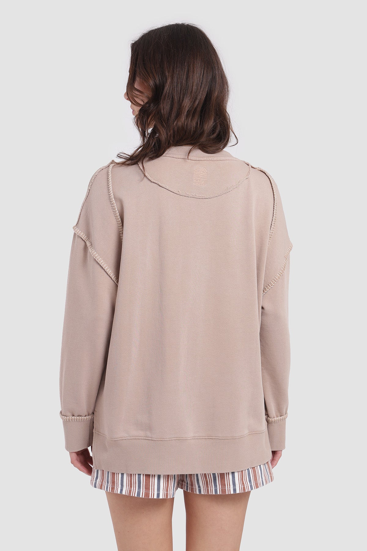 Polerón Crewneck Pespuntes Mujer - Beige
