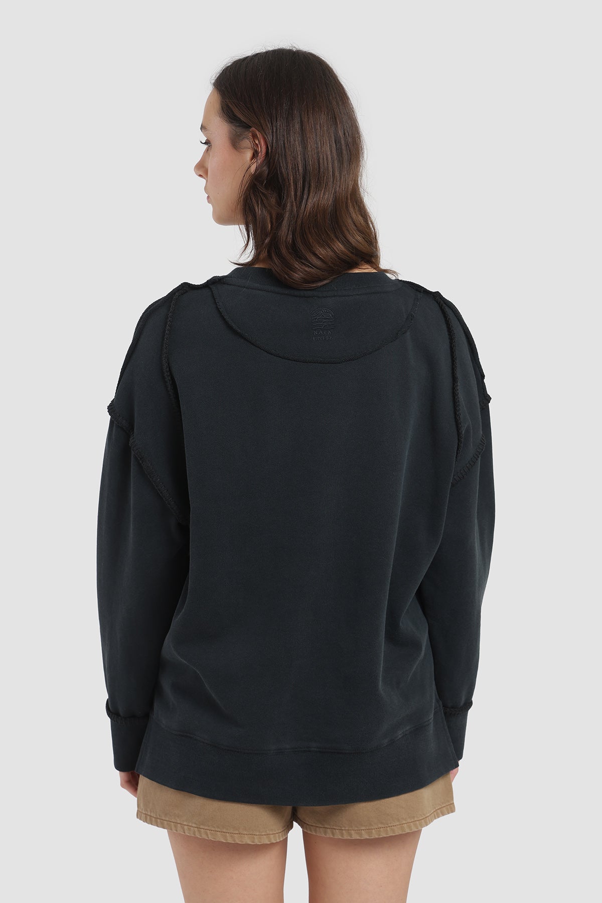 Polerón Crewneck Pespuntes Mujer - Negro