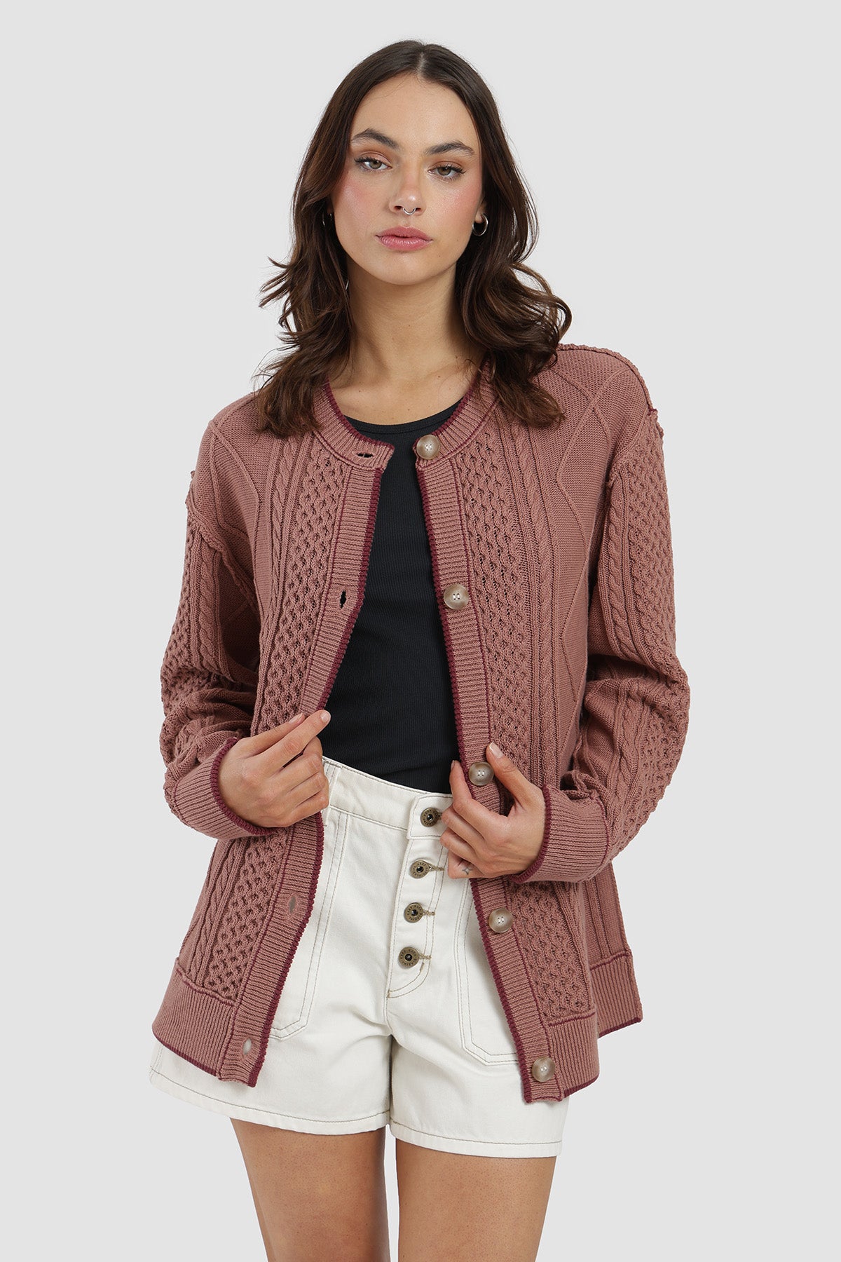Chaleco Botones Algodón Mujer - Malva
