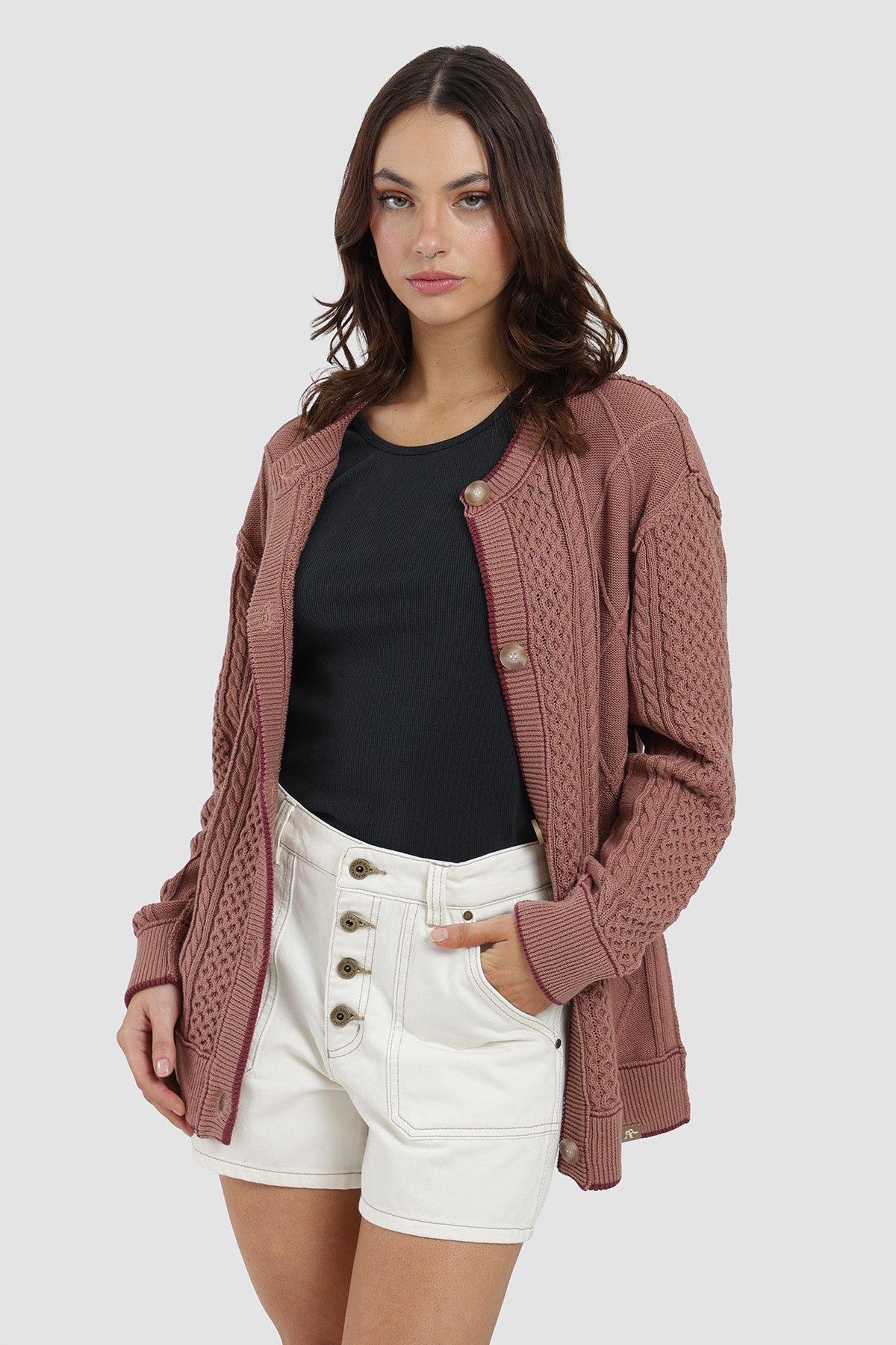 Chaleco Botones Algodón Mujer - Malva