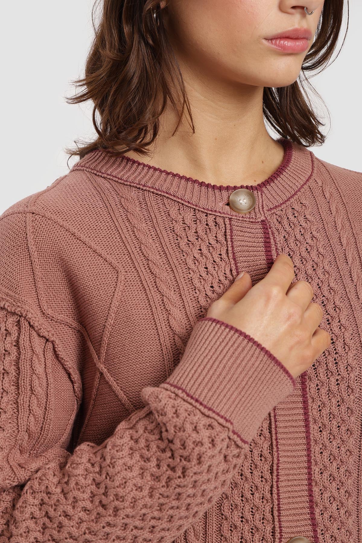 Chaleco Botones Algodón Mujer - Malva