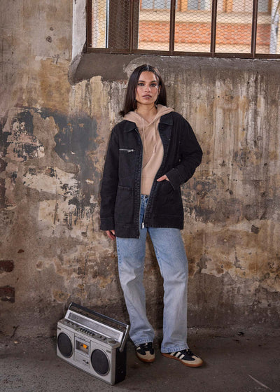 Chaqueta Sobrecamisa Algodón Canvas Mujer - Negra