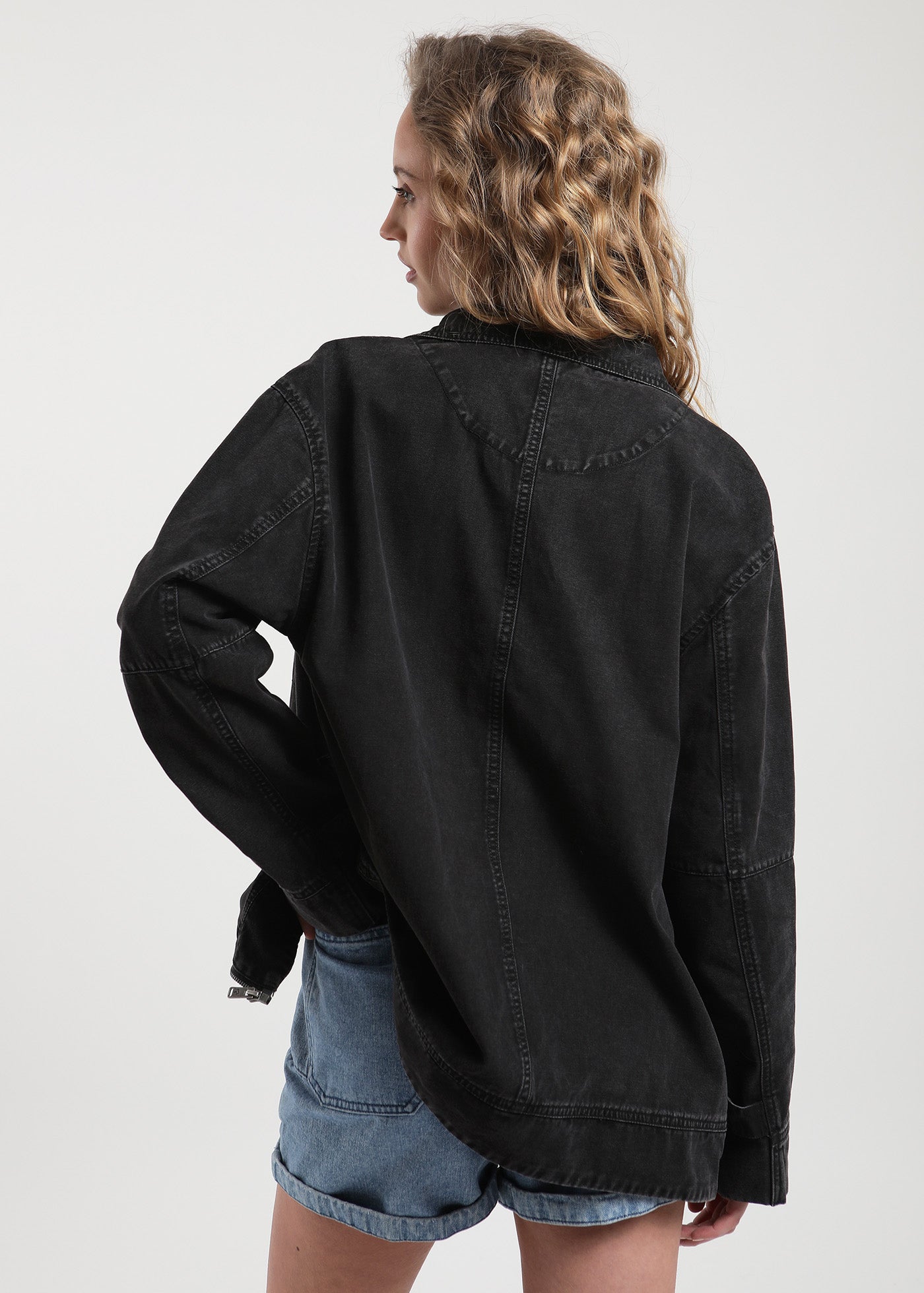 Chaqueta Sobrecamisa Algodón Canvas Mujer - Negra