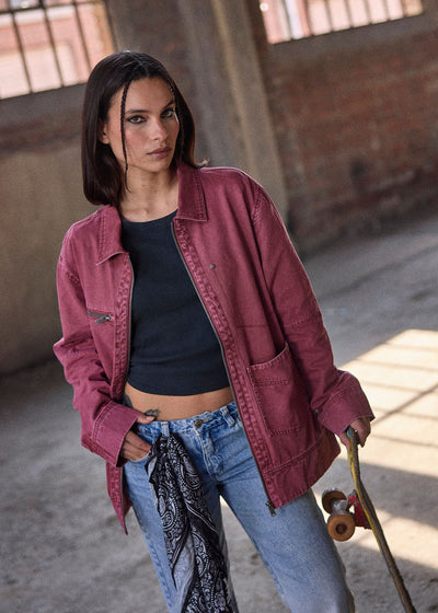 Chaqueta Sobrecamisa Algodón Canvas Mujer - Berry Dark Olive Green