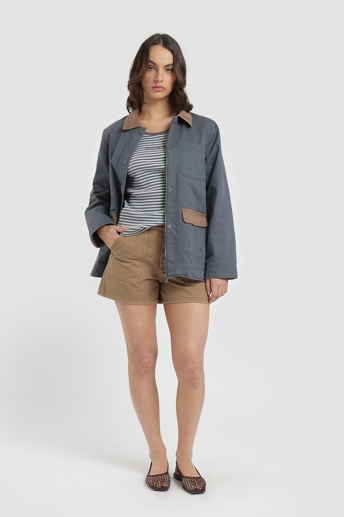 Chaqueta Clásica Twill Mujer Light Gray #Color_Navy