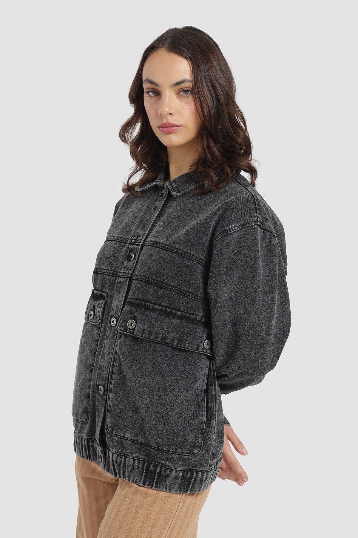 Chaqueta Oversize Denim Mujer - Negro