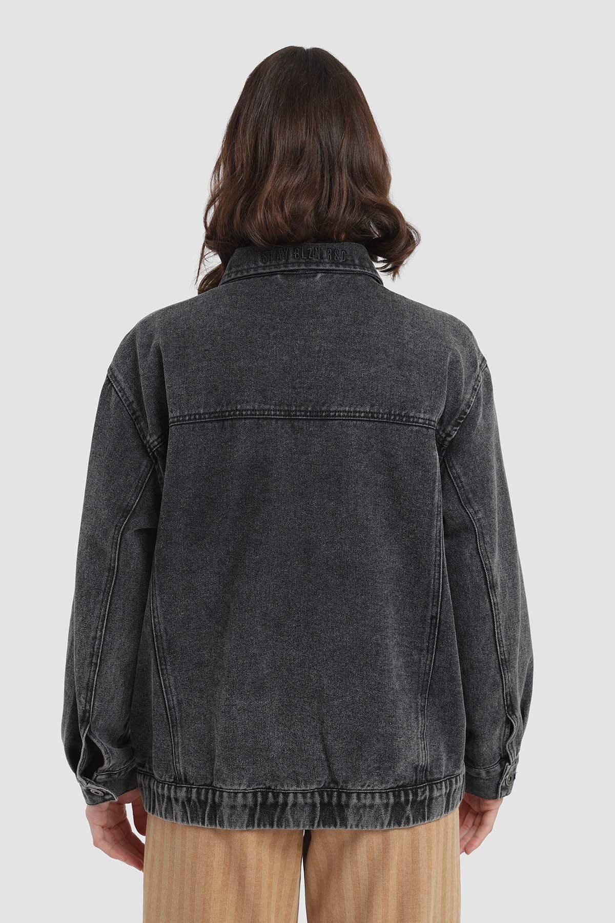 Chaqueta Oversize Denim Mujer - Negro