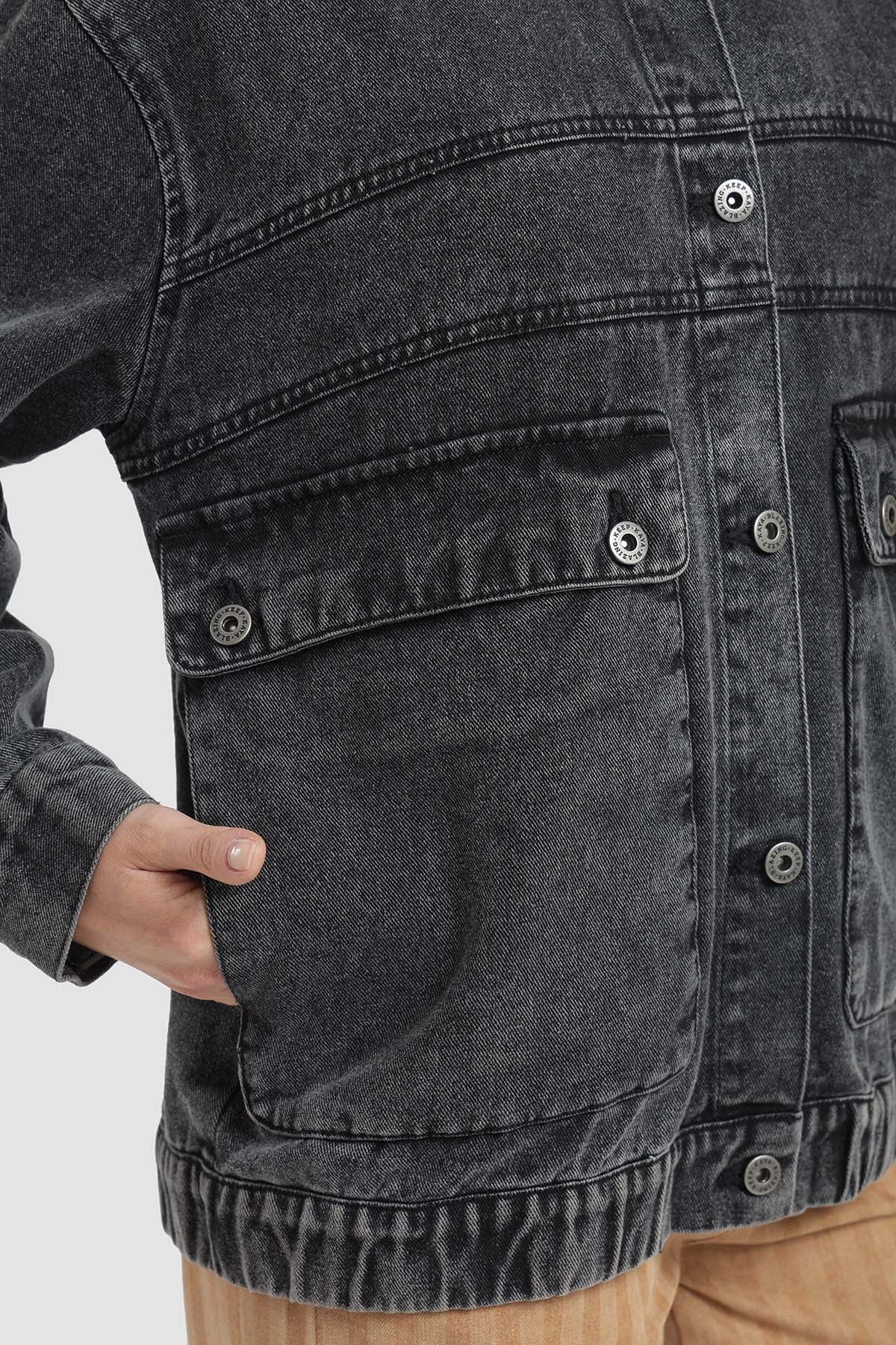 Chaqueta Oversize Denim Mujer - Negro