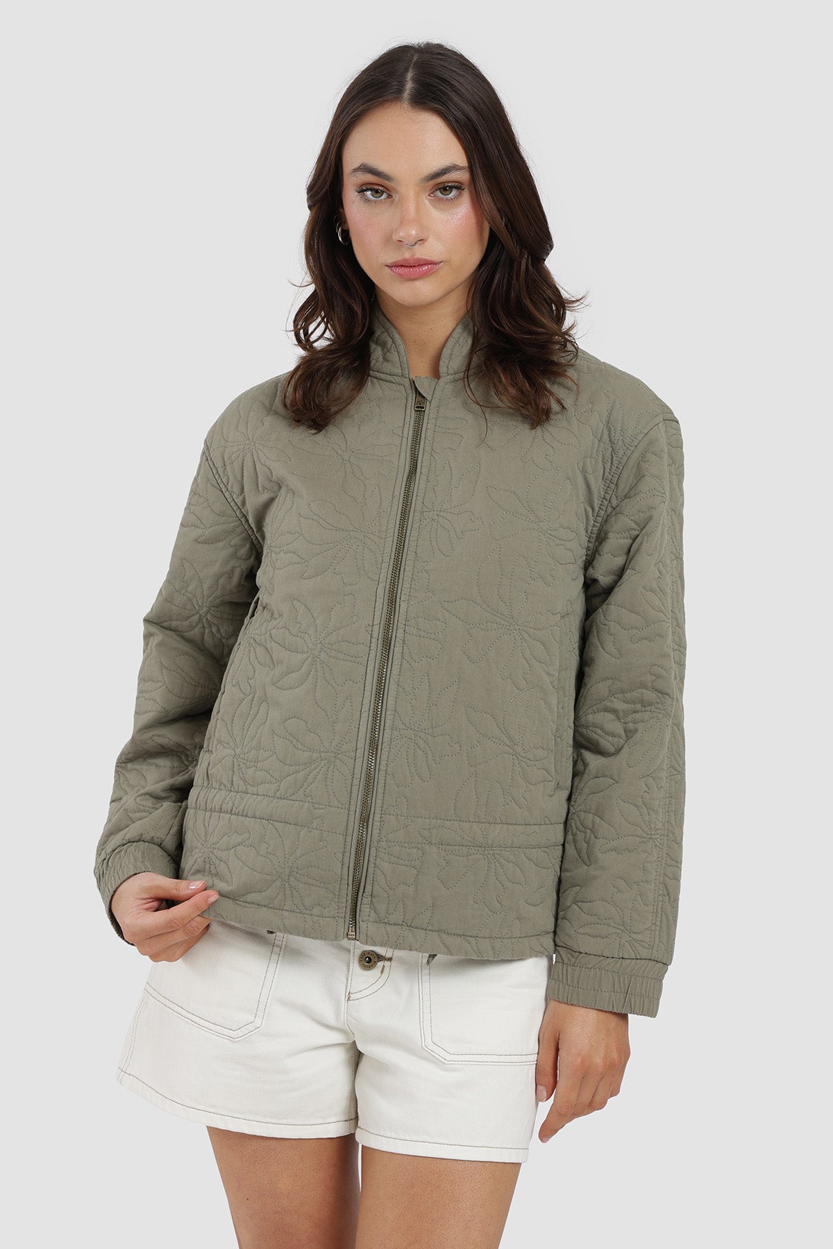Chaqueta Bomber Quilted Canvas Mujer - Oliva