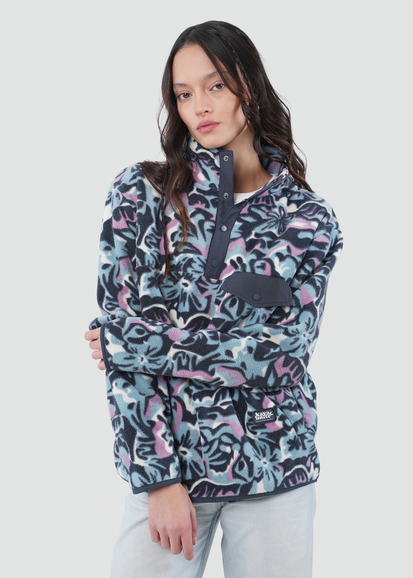Polar Mujer Half Snaps Flowers - Azul
