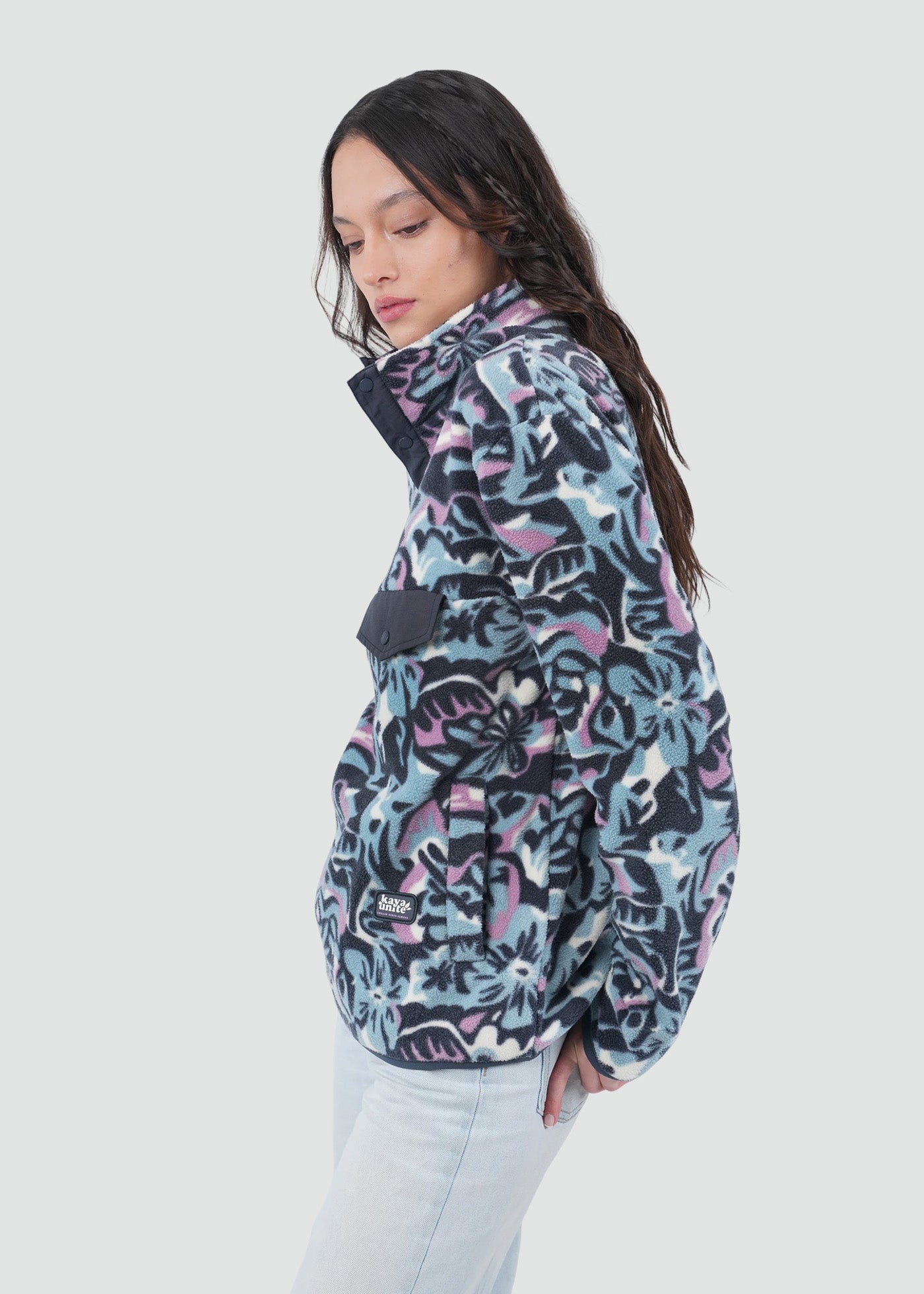 Polar Mujer Half Snaps Flowers - Azul