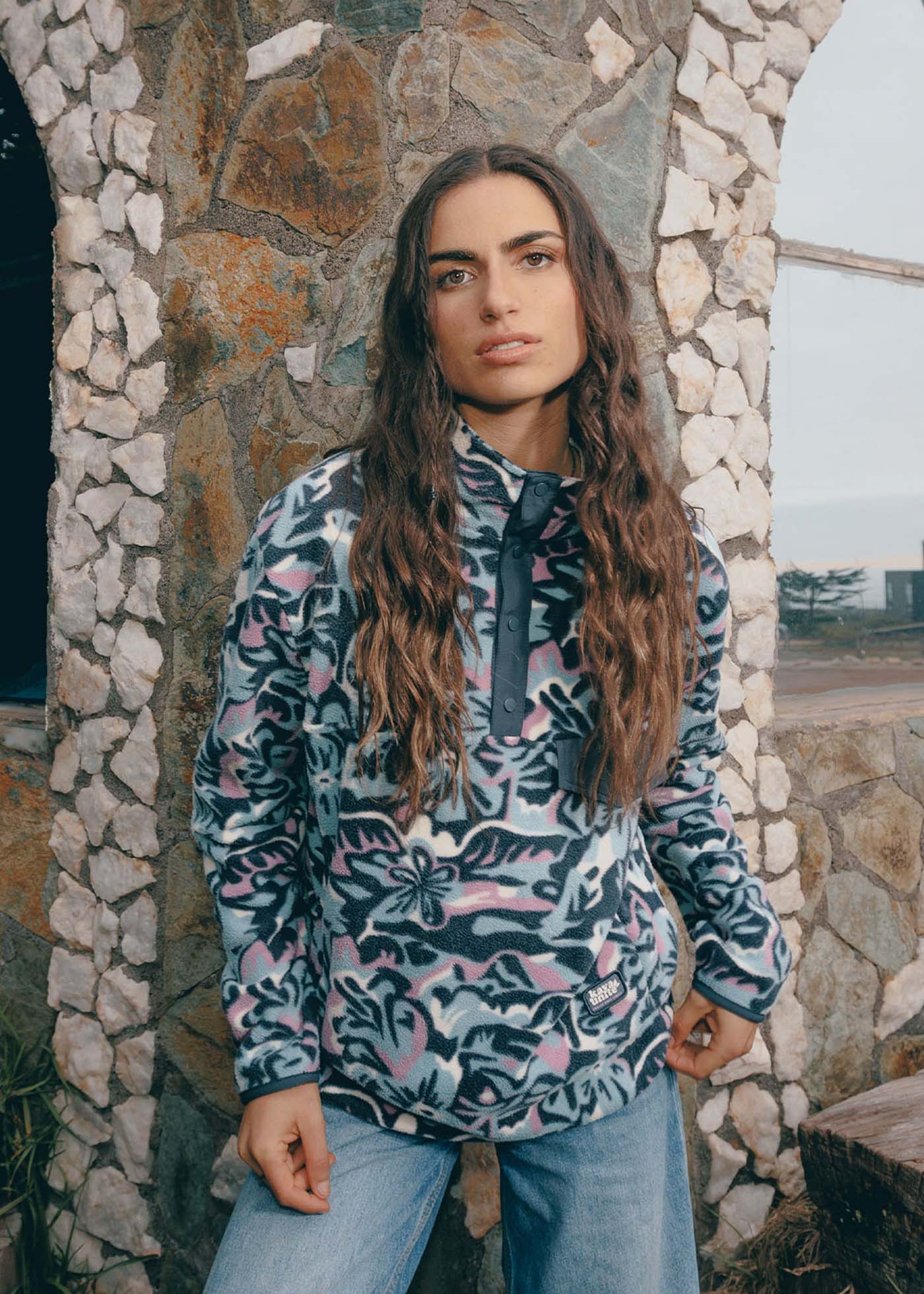 Polar Mujer Half Snaps Flowers - Azul