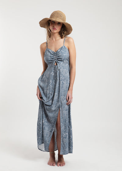 Vestido Largo Viscosa Nalka Mujer - Azul Slate Gray
