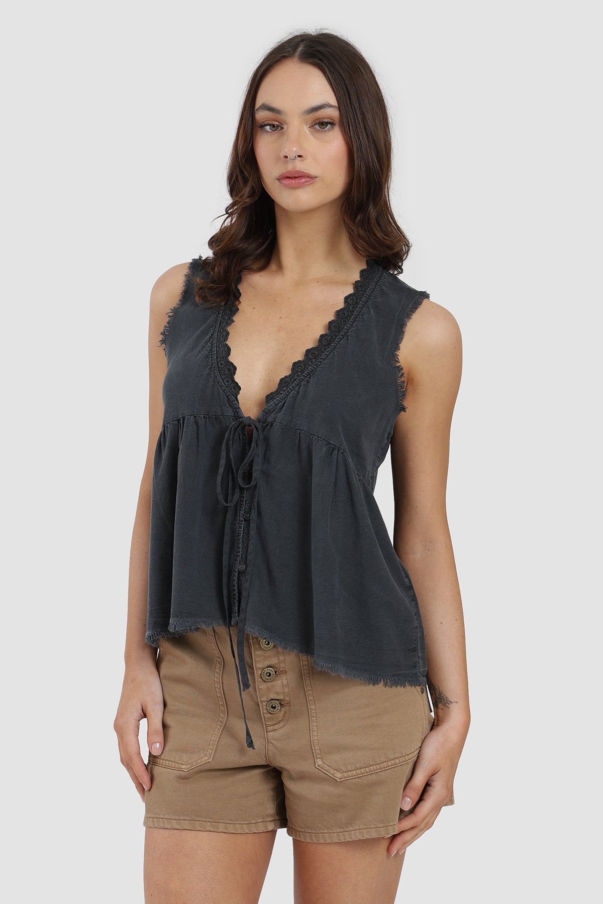 Blusa Sin Mangas Botones Mujer - Negro