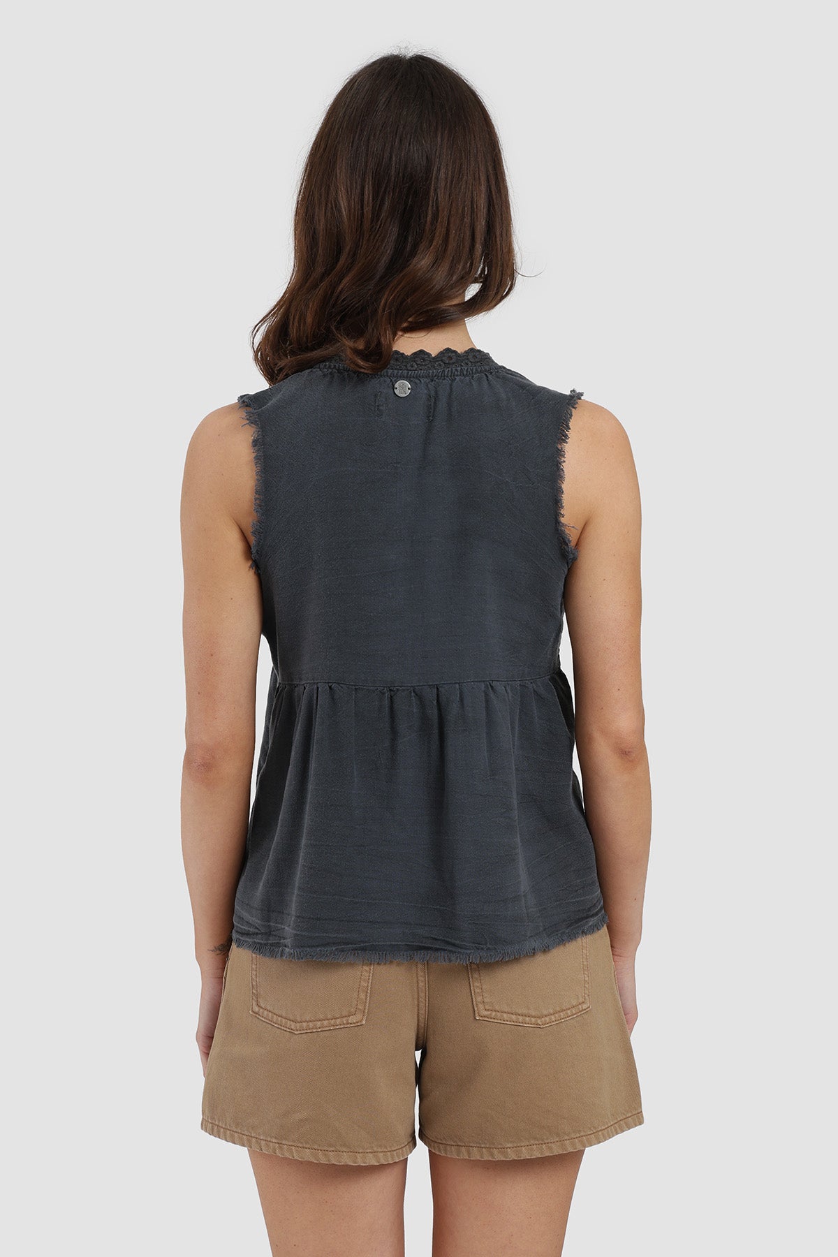 Blusa Sin Mangas Botones Mujer - Negro