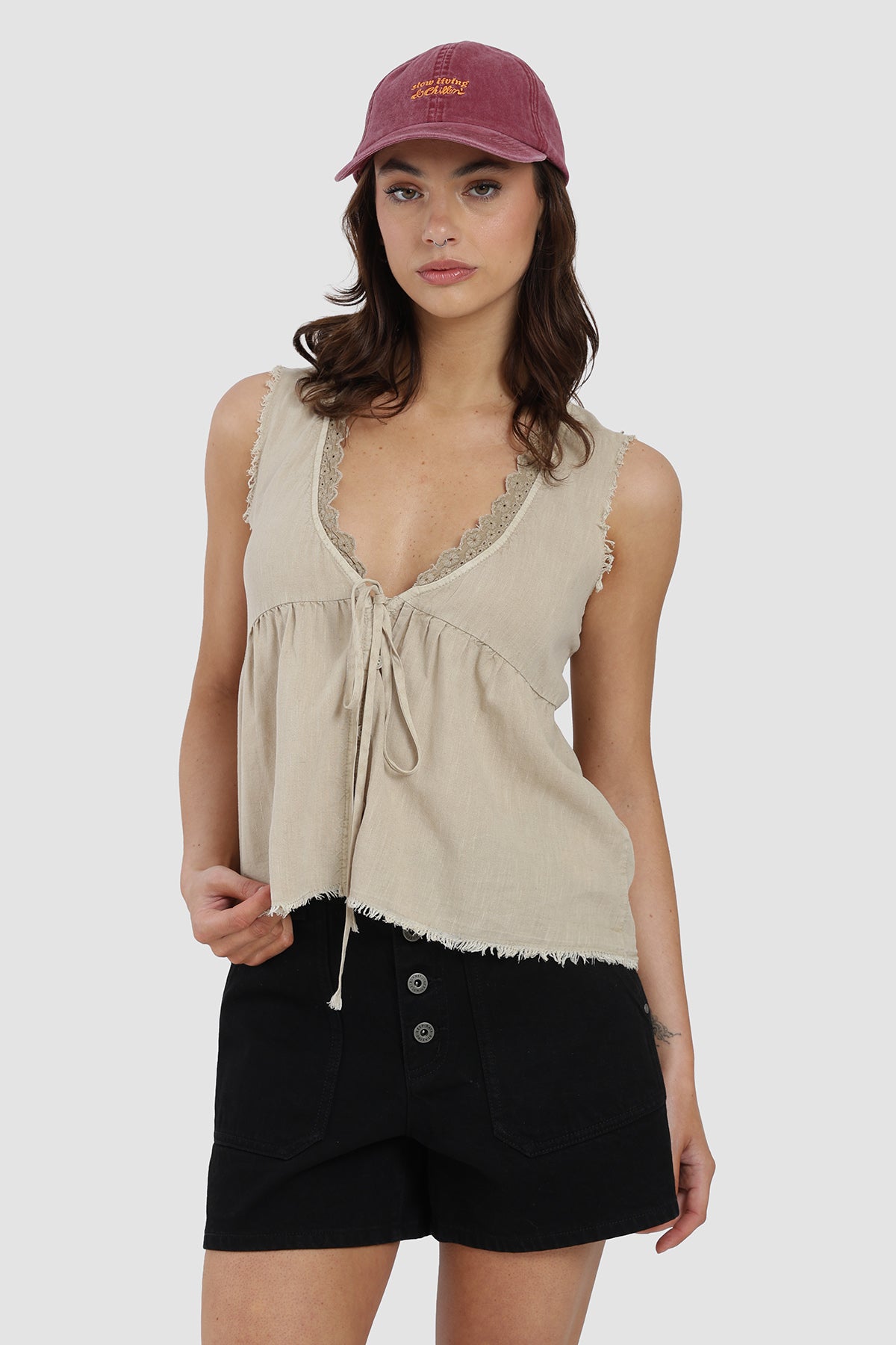Blusa Sin Mangas Botones Mujer - Arena