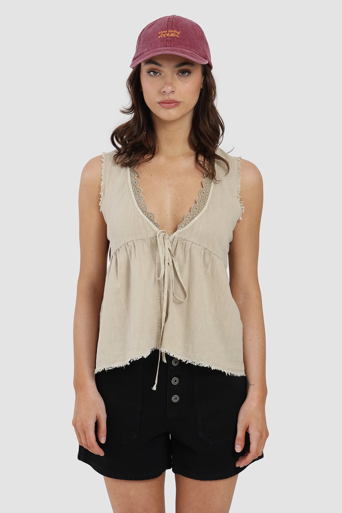 Blusa Sin Mangas Botones Mujer - Arena