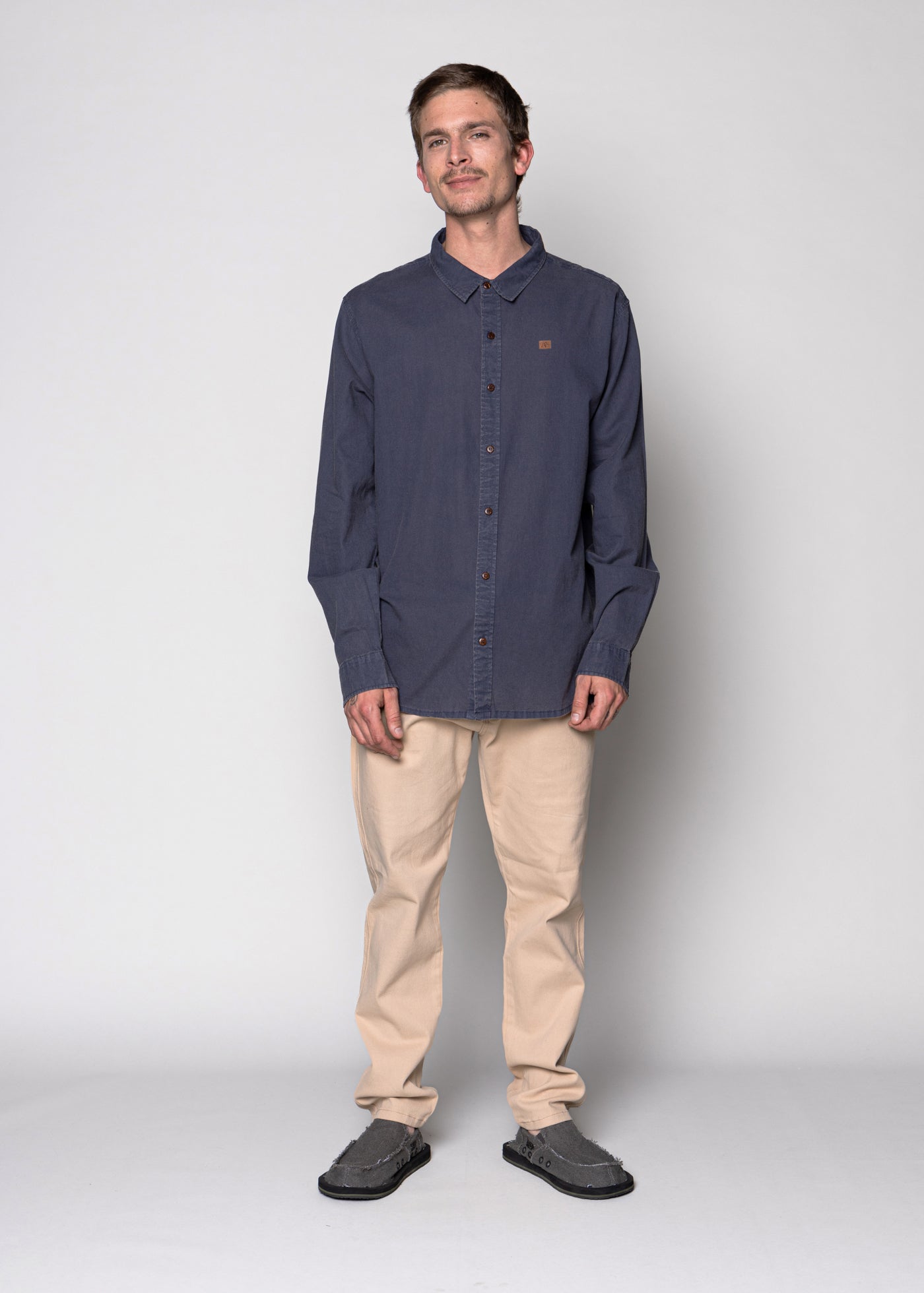 Camisa Long Cotton Solid Navy