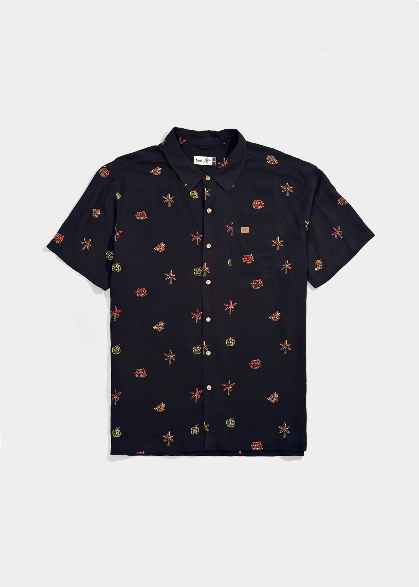 Camisa Diseño Manga Corta Rayón Palm Hombre - Black