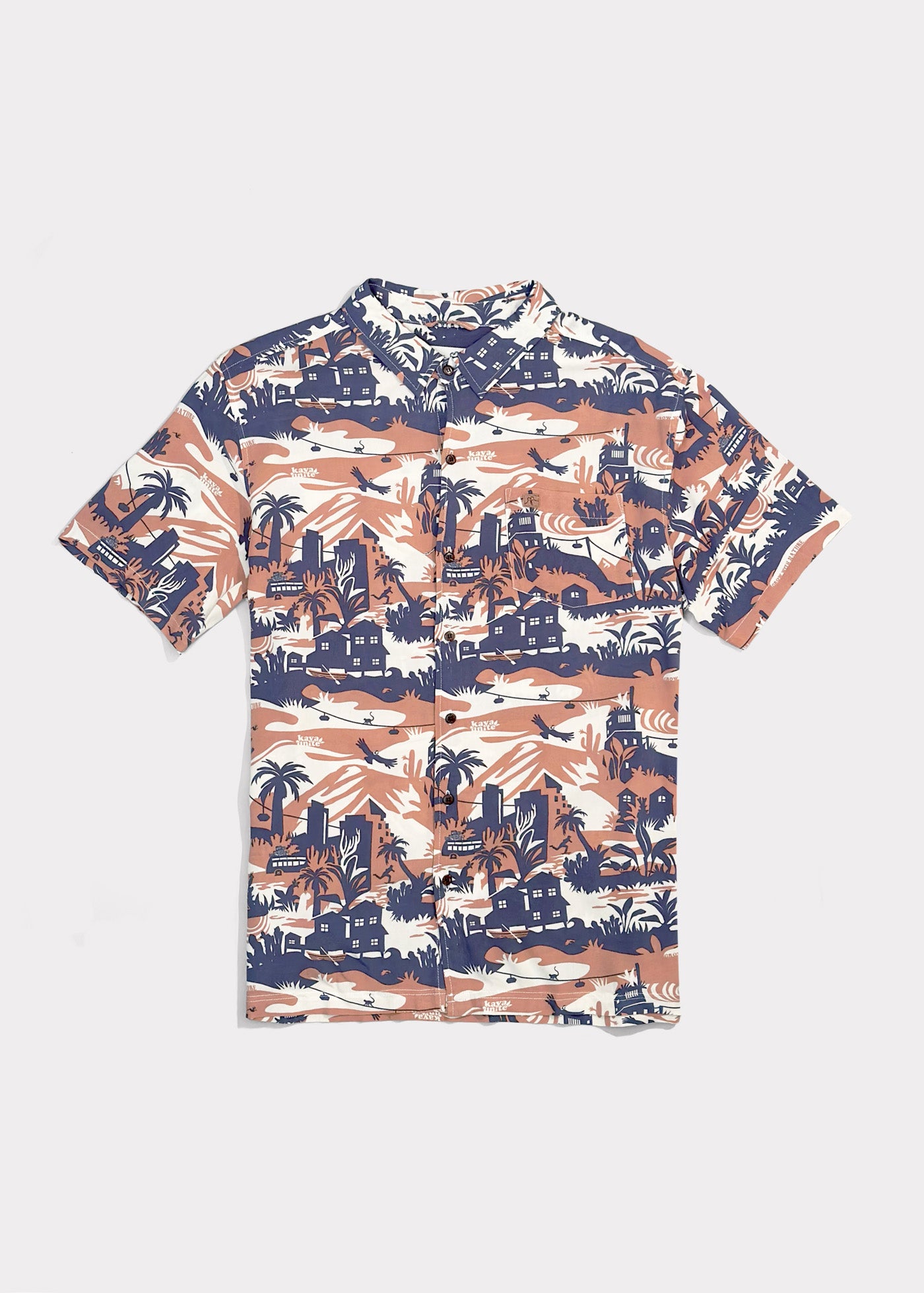 Camisa Diseño Manga Corta Rayón Jungle Hombre - Peach