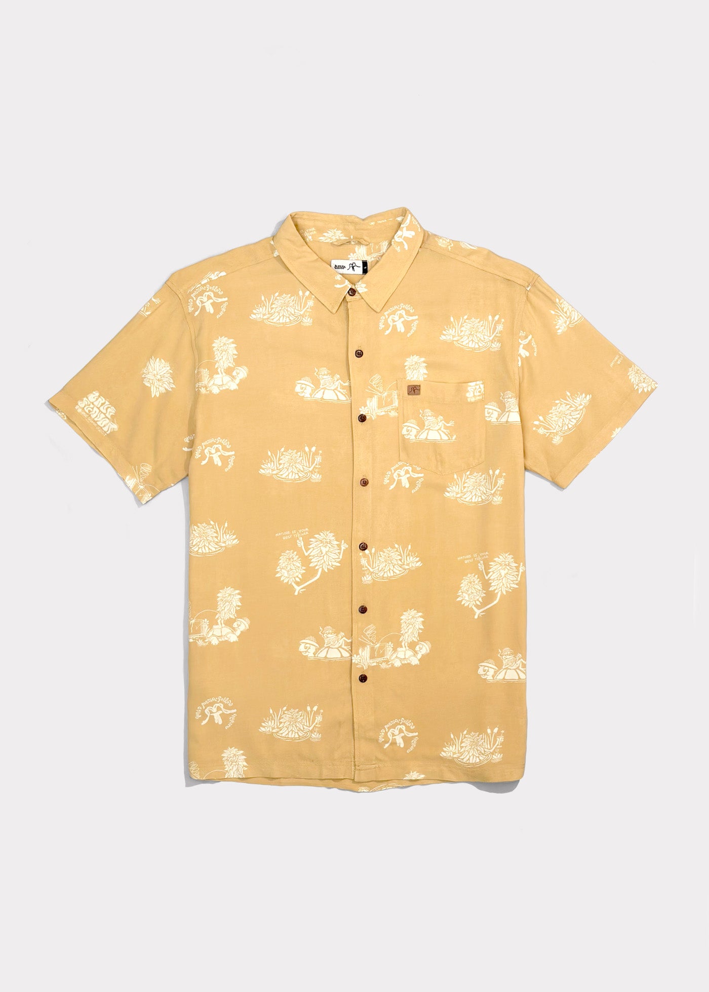 Camisa Diseño Manga Corta Rayón Slowlife Hombre - Ocre