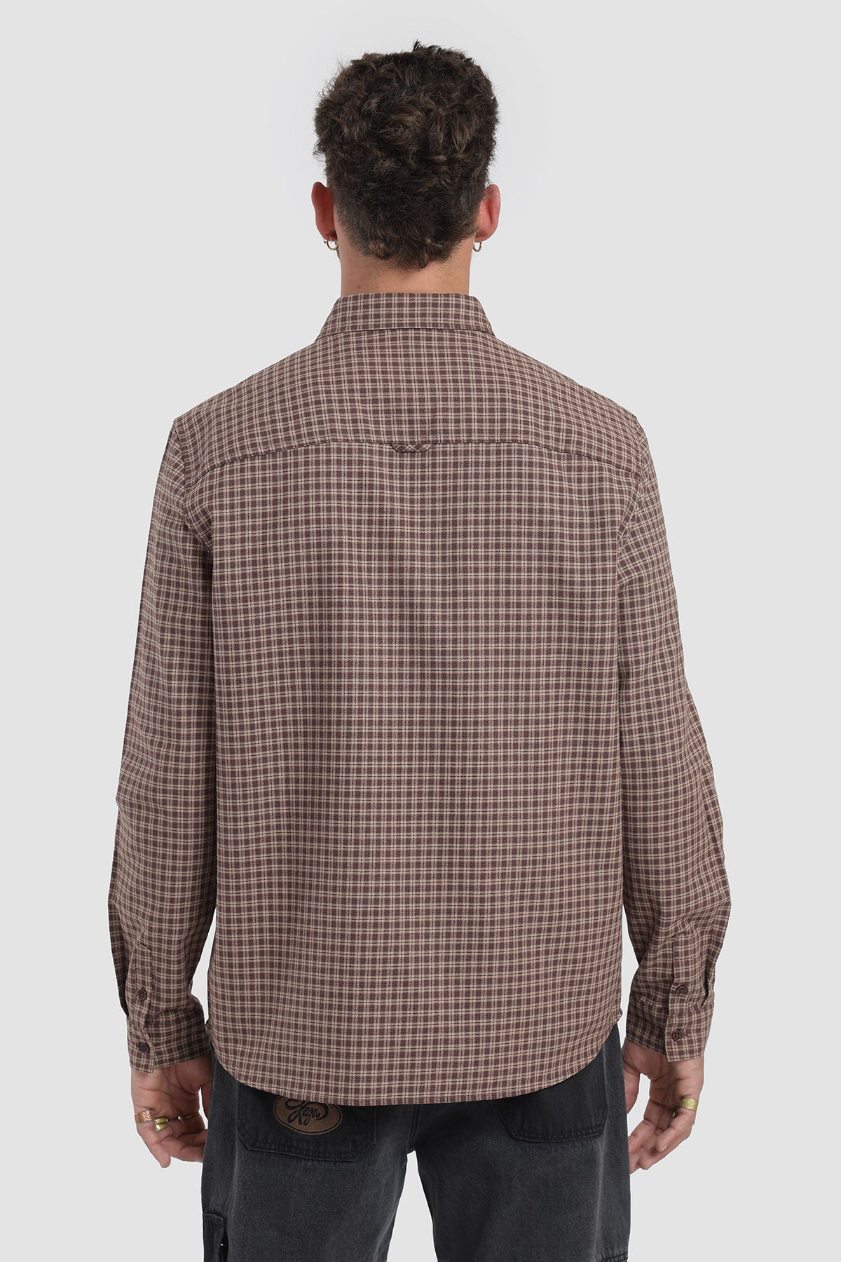 Camisa Manga Larga Cuadrillé Hombre - Café