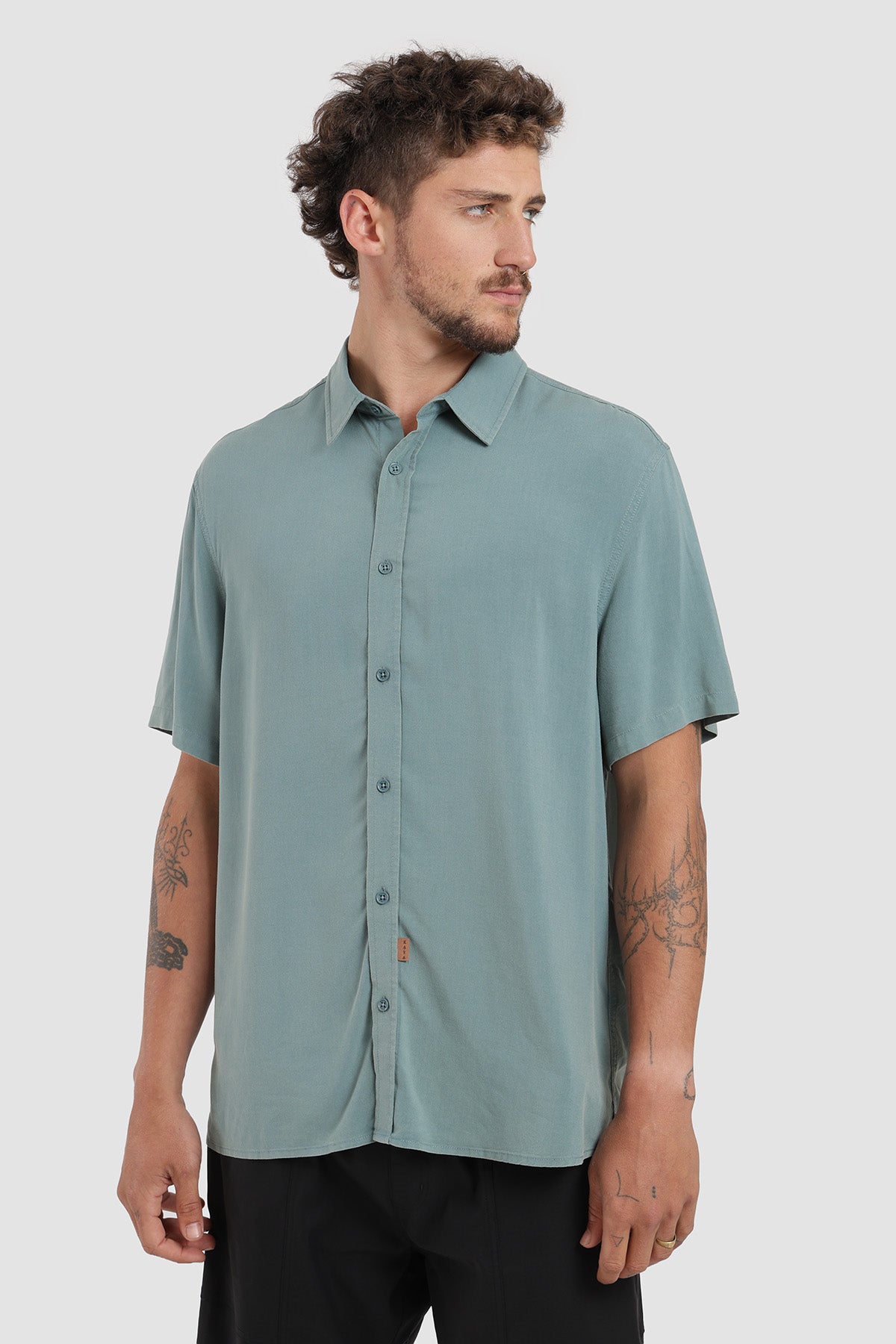 Camisa Manga Corta Clásica Viscosa Hombre - Petróleo