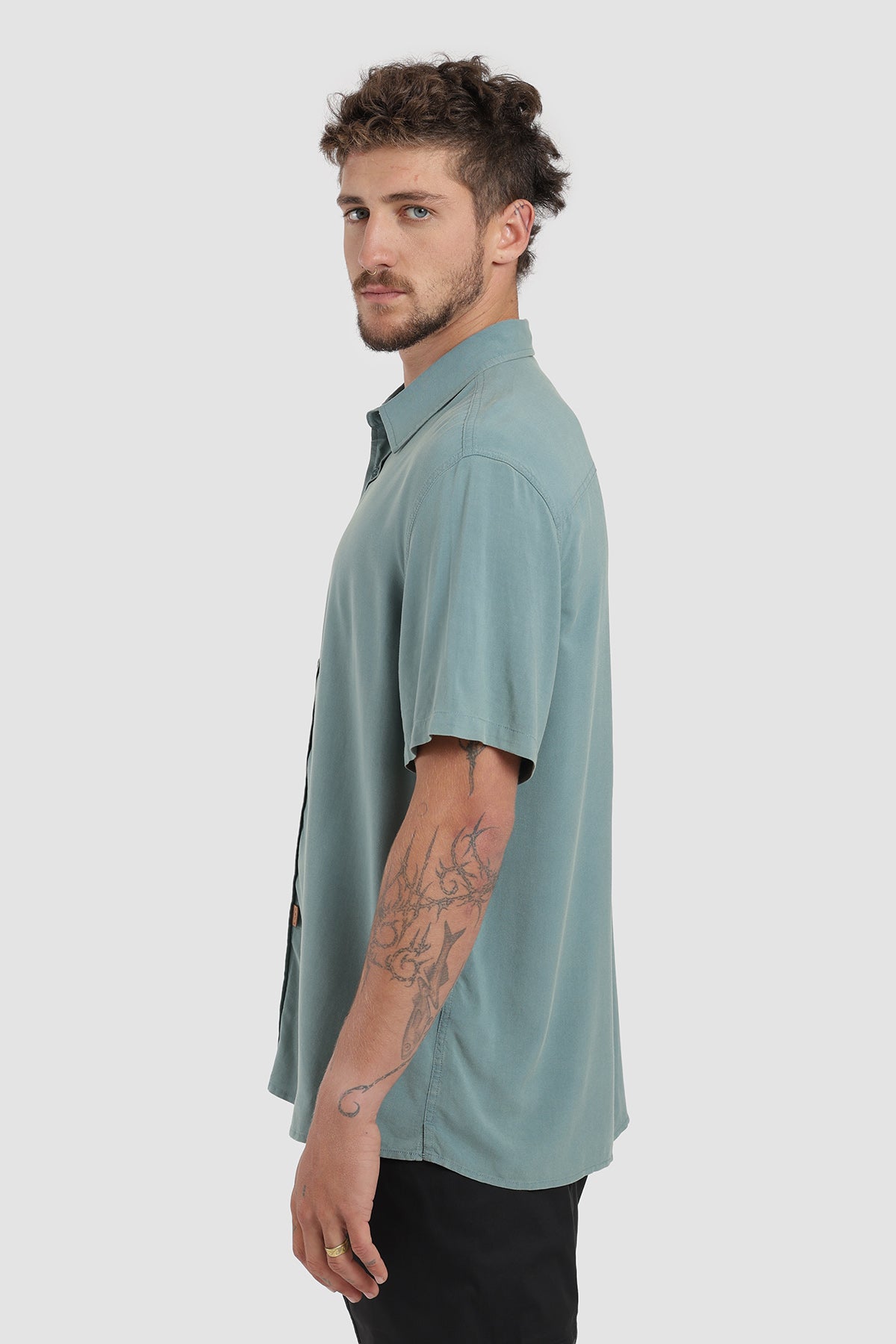 Camisa Manga Corta Clásica Viscosa Hombre - Petróleo