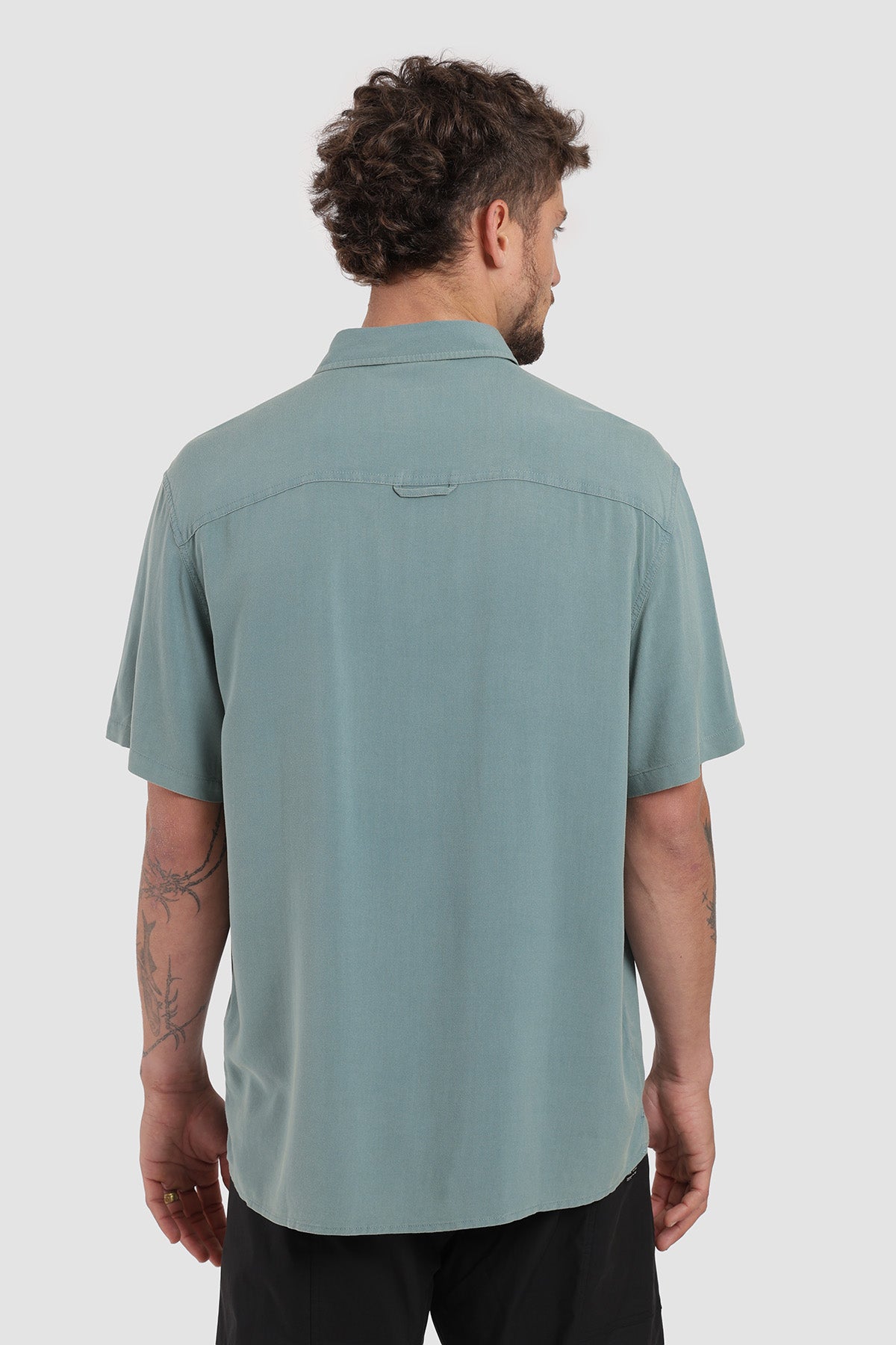 Camisa Manga Corta Clásica Viscosa Hombre - Petróleo