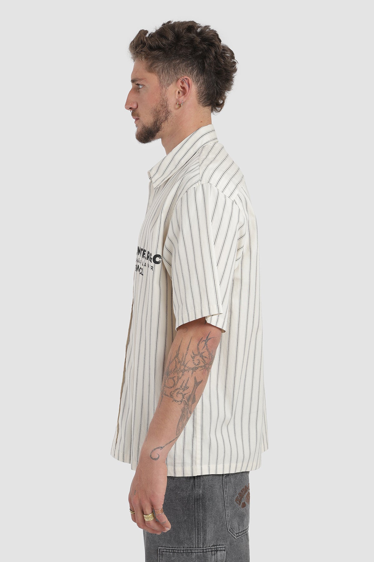 Camisa Manga Corta Print Rayas Hombre - Crudo