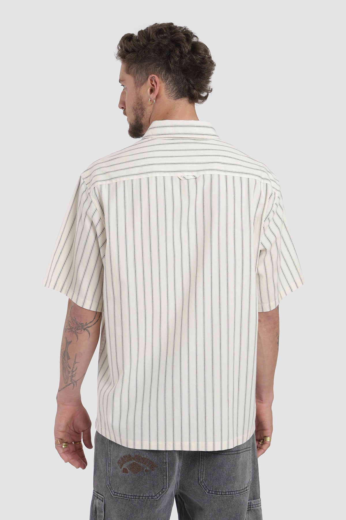 Camisa Manga Corta Print Rayas Hombre - Crudo