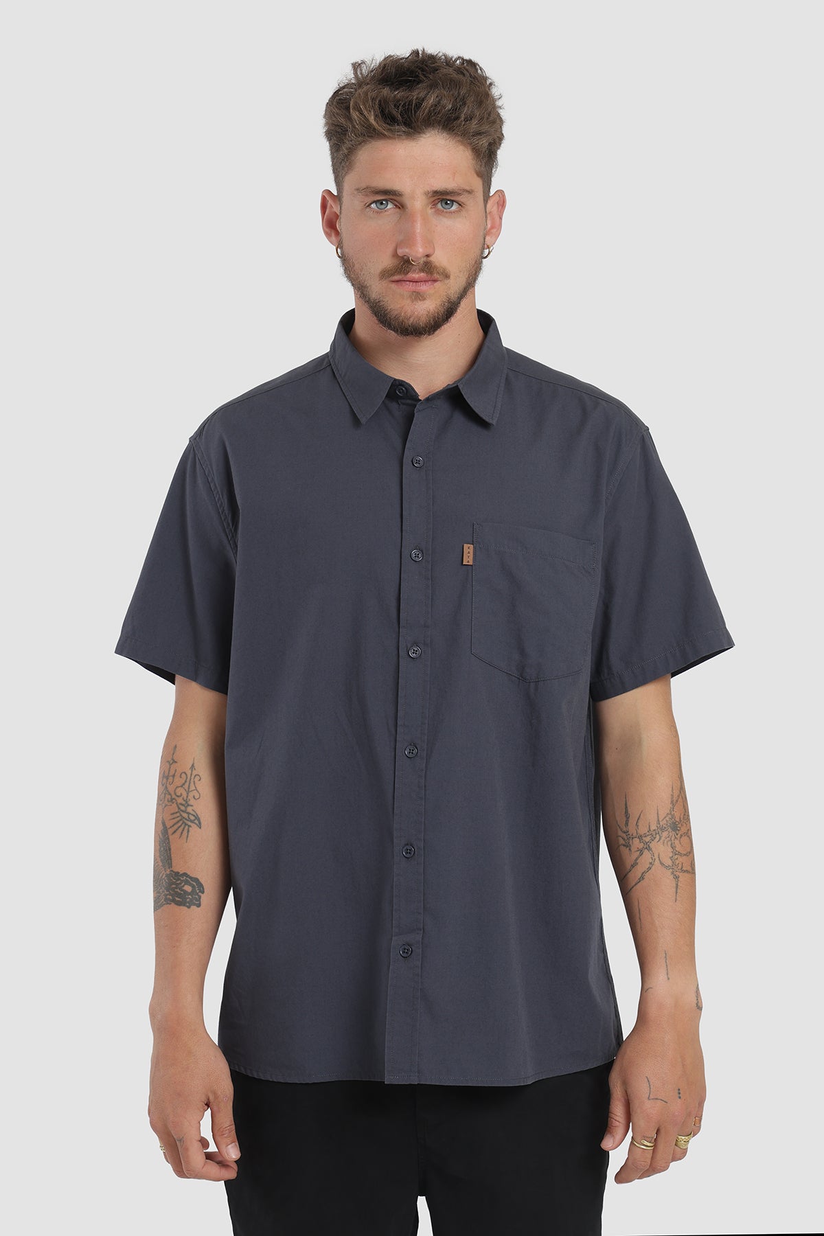 Camisa Manga Corta Algodón Hombre - Azul Marino
