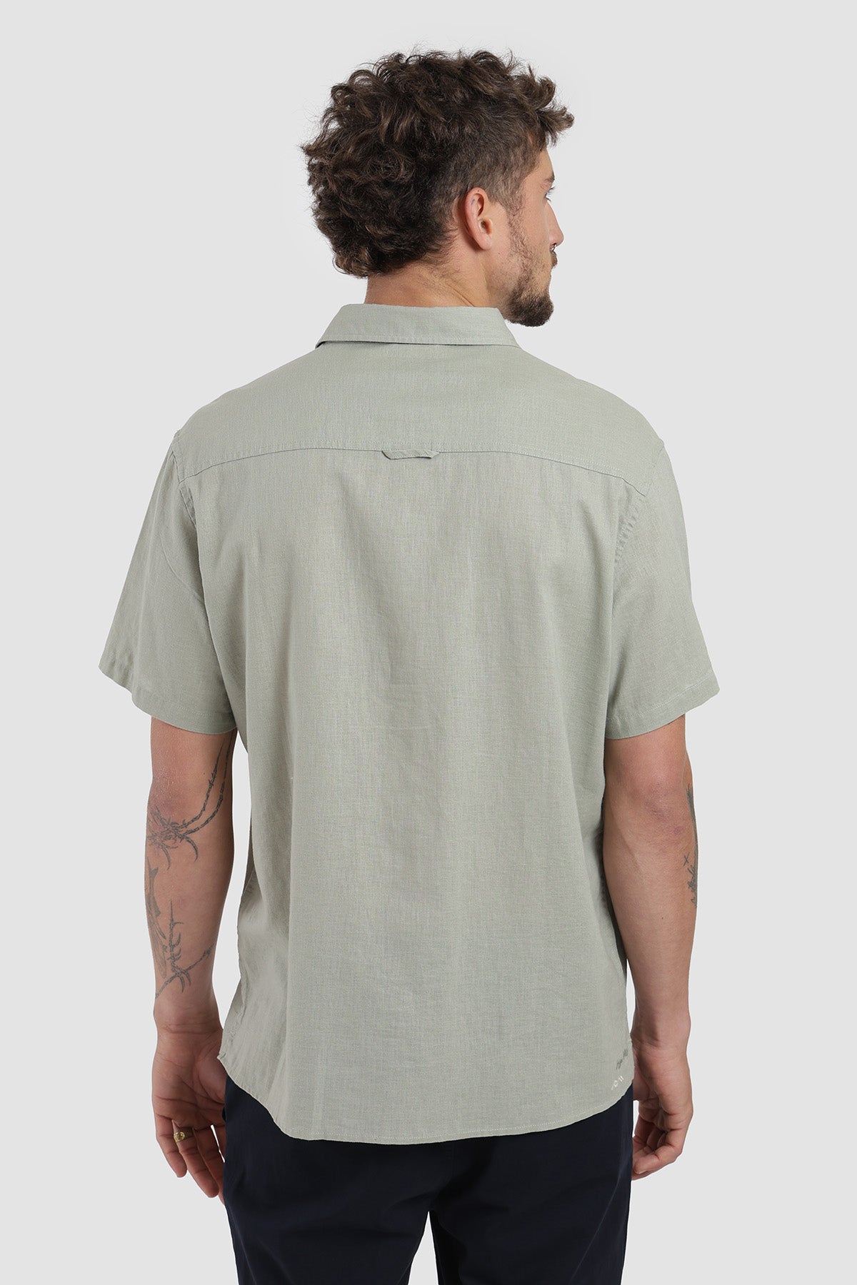 Camisa Manga Corta Clásica Lino Hombre - Verde Claro