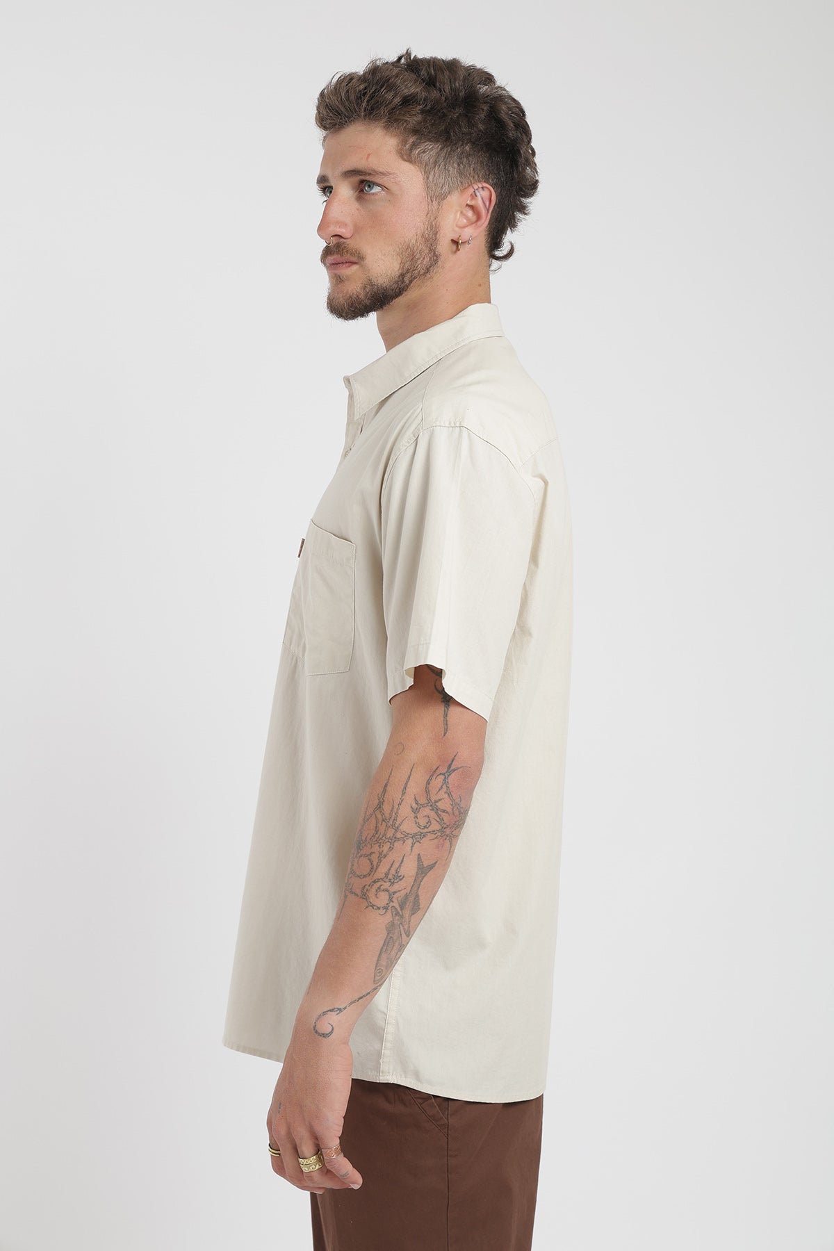 Camisa Manga Corta Algodón Hombre - Arena