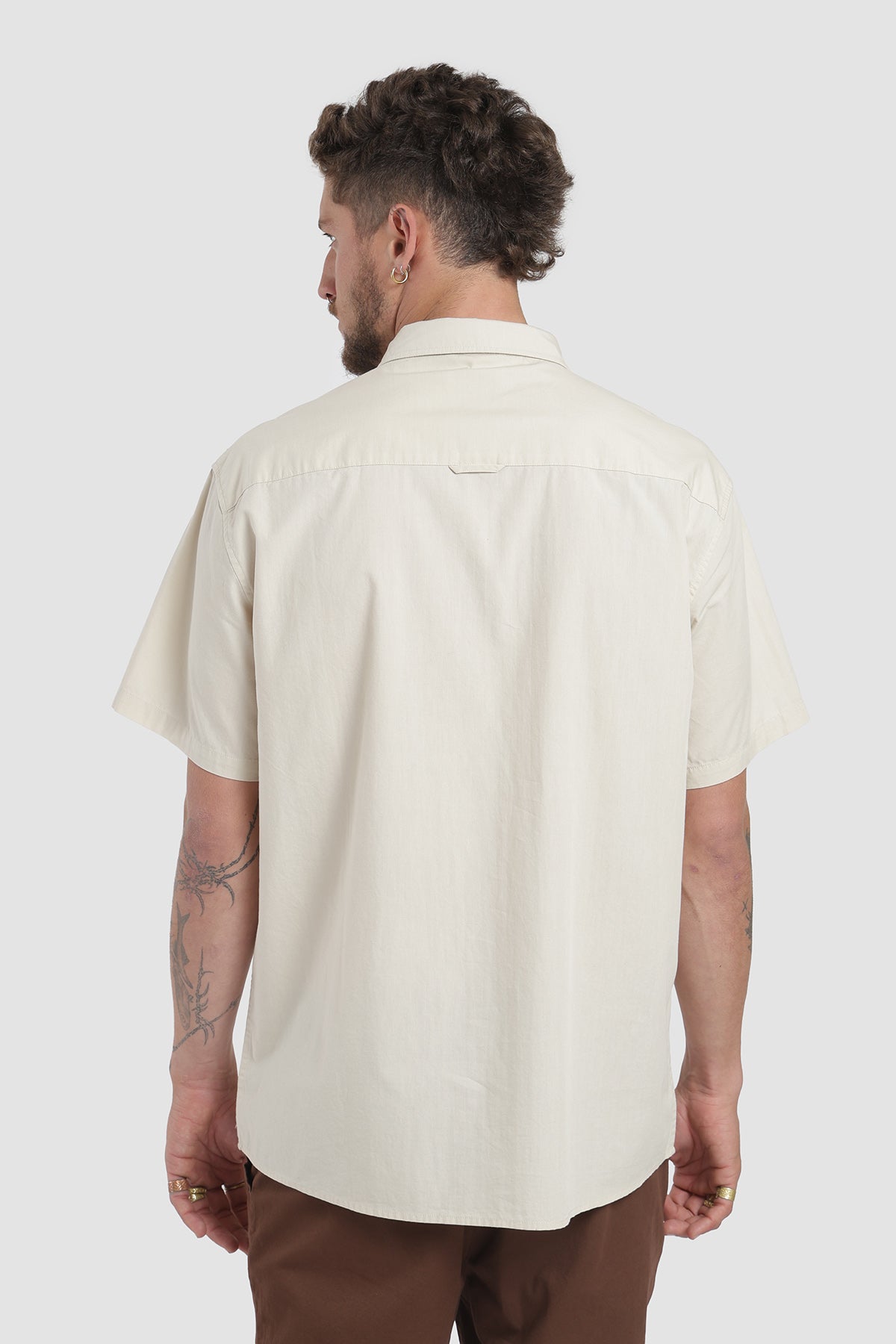 Camisa Manga Corta Algodón Hombre - Arena