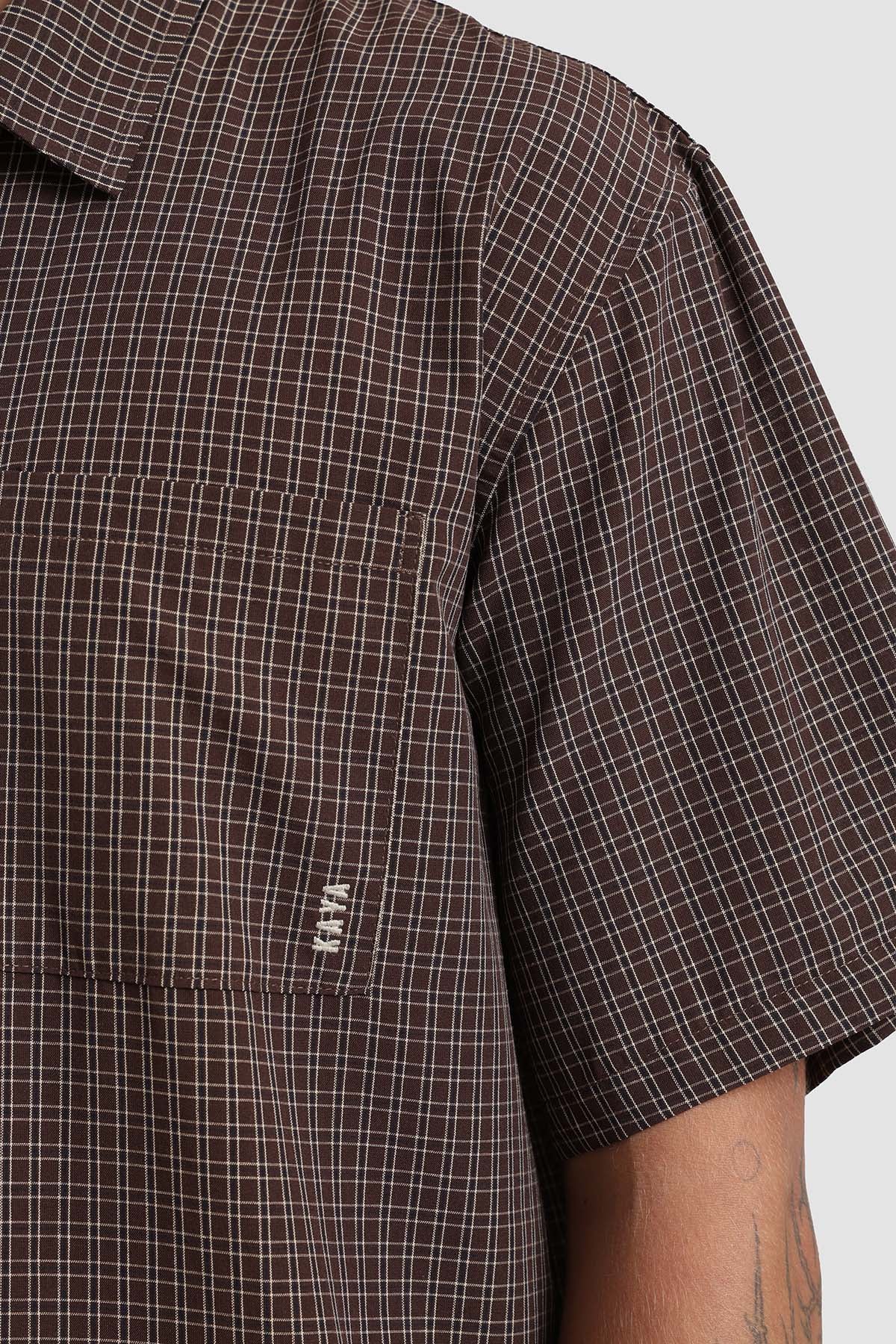 Camisa Manga Corta Cuadrillé Hombre - Café