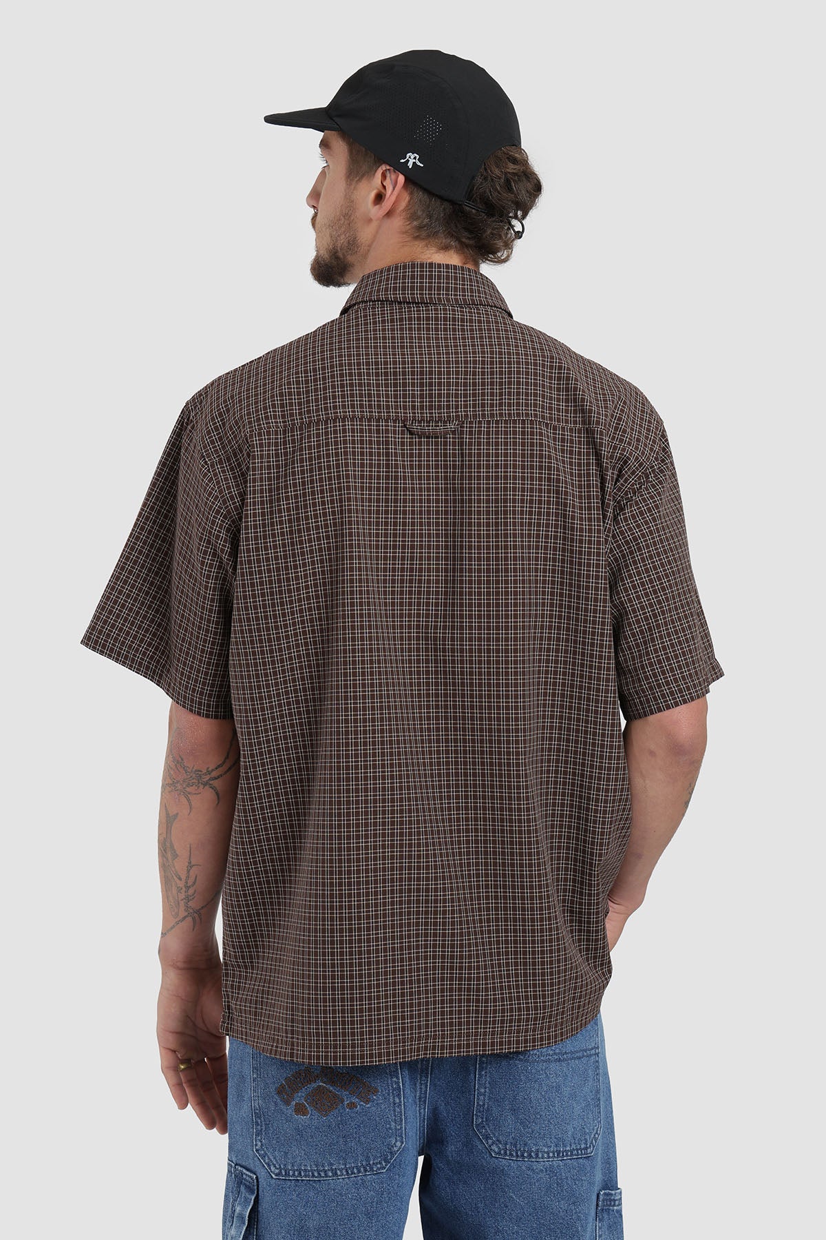 Camisa Manga Corta Cuadrillé Hombre - Café