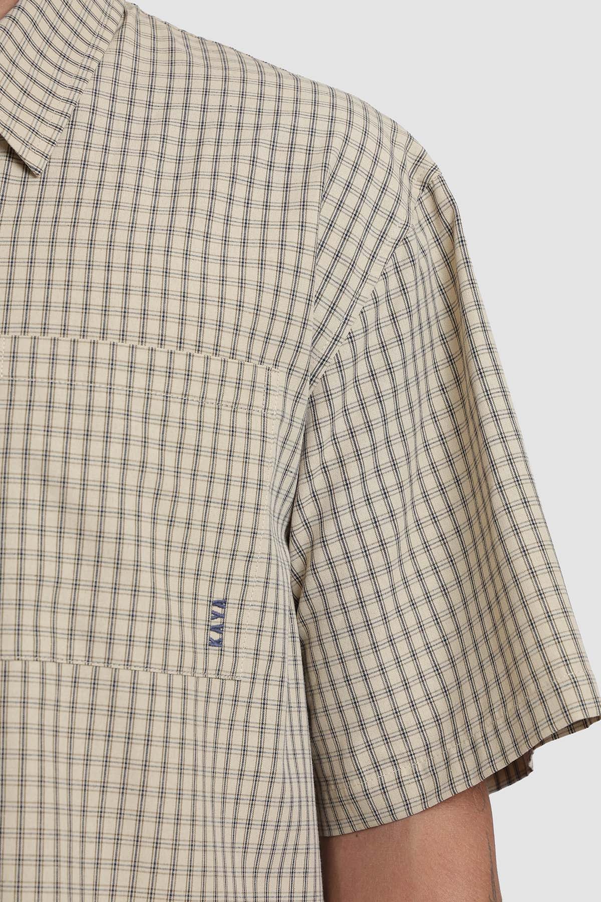 Camisa Manga Corta Cuadrillé Hombre - Crudo